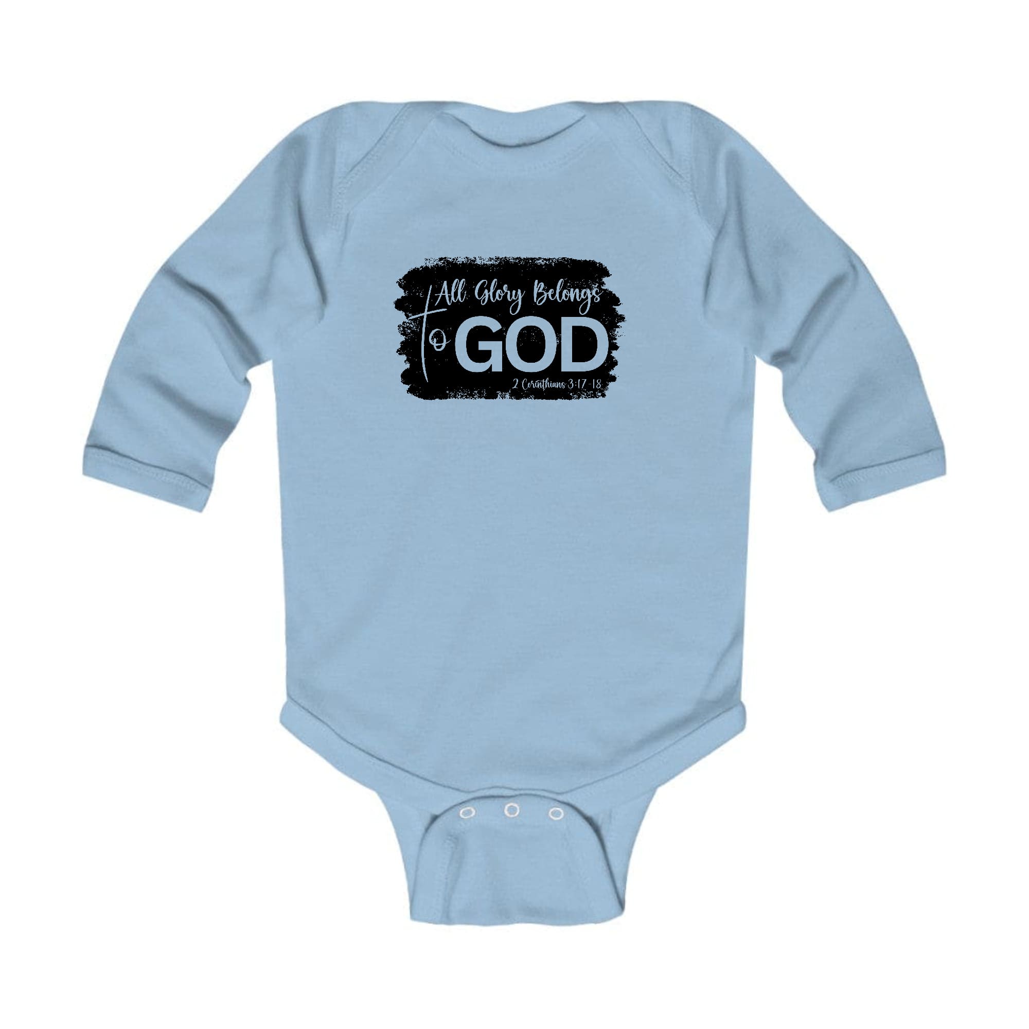 Infant Long Sleeve Graphic T-shirt with 'All Glory Belongs to God' print, featuring soft fabric and lap shoulder design.