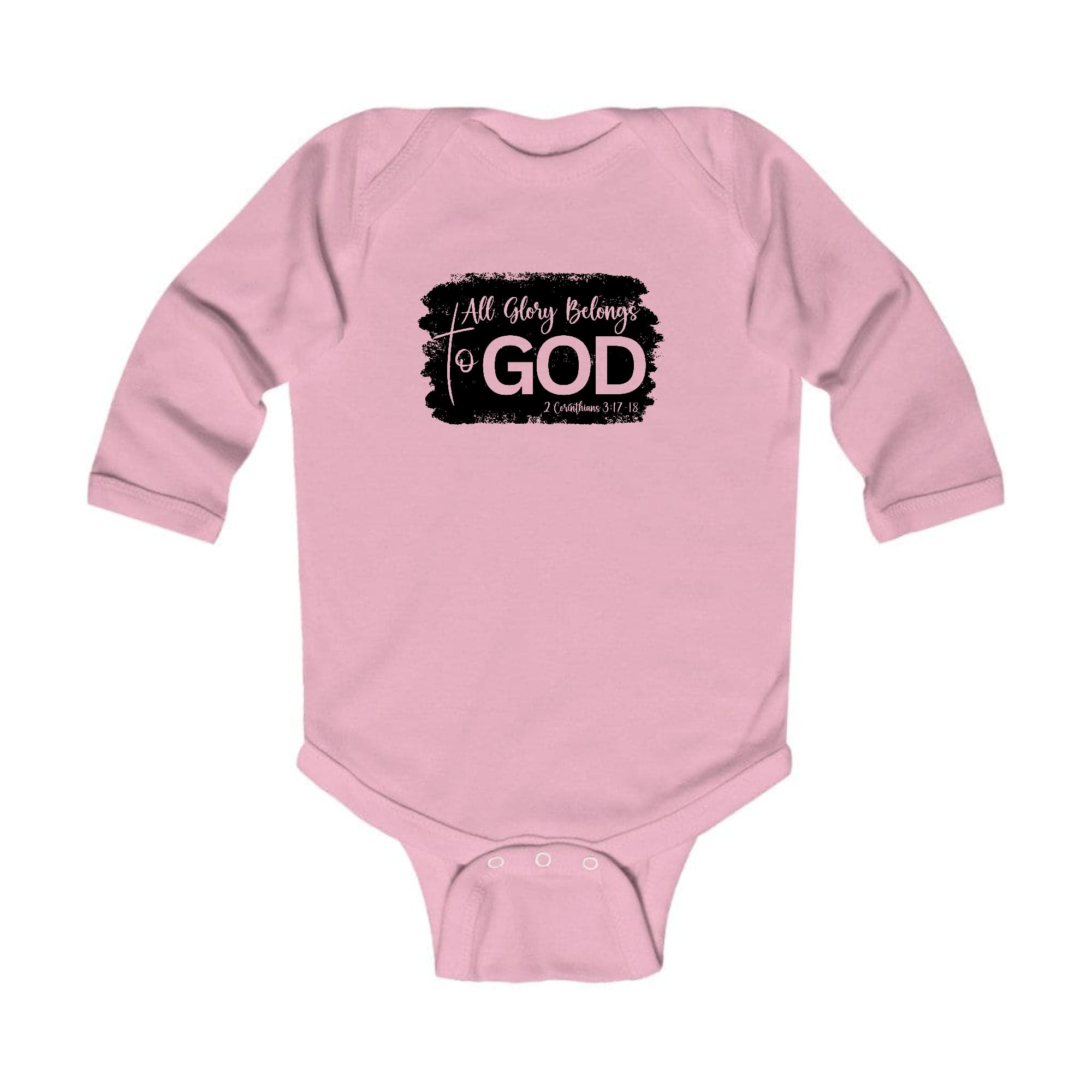 Infant Long Sleeve Graphic T-shirt with 'All Glory Belongs to God' print, featuring soft fabric and lap shoulder design.