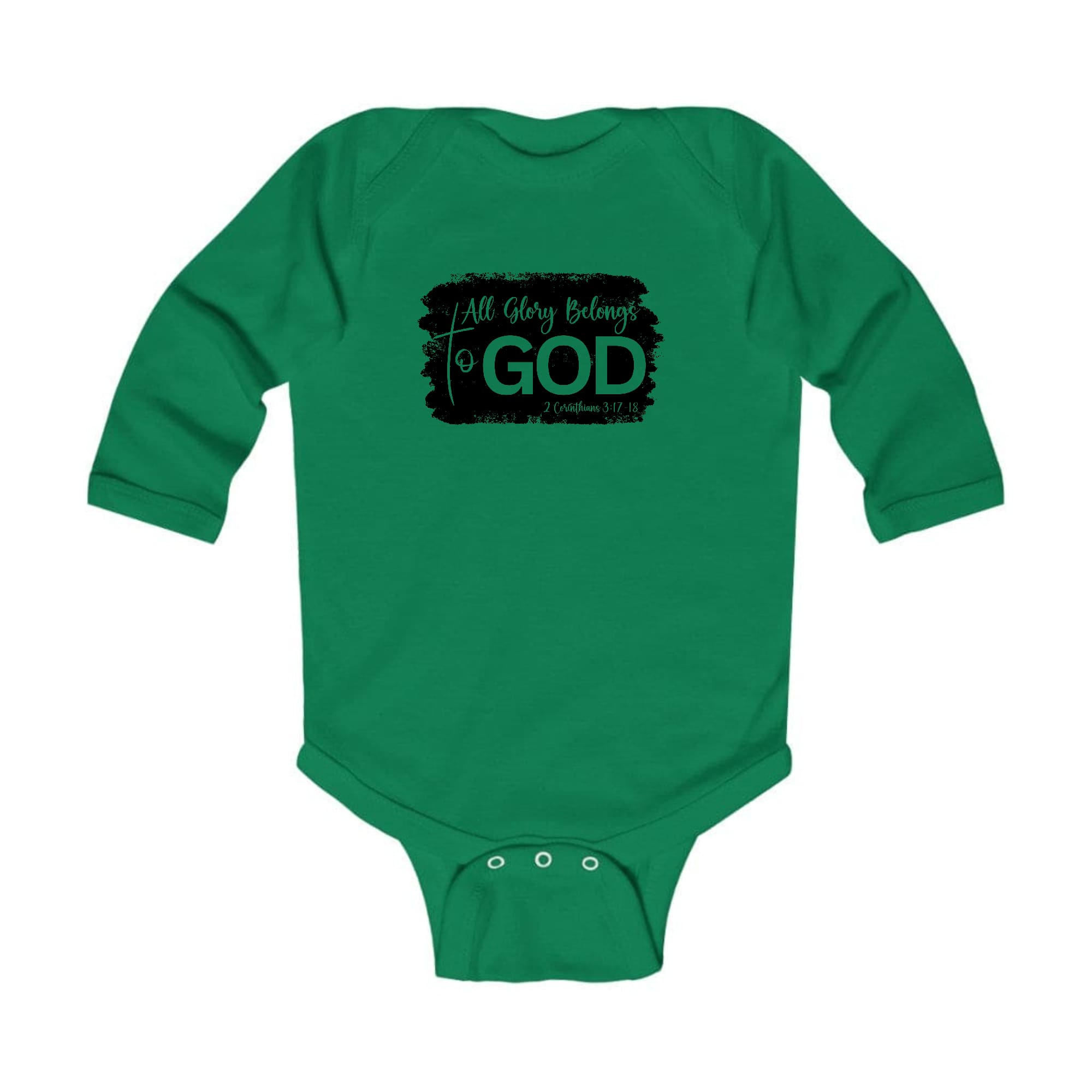 Infant Long Sleeve Graphic T-shirt with 'All Glory Belongs to God' print, featuring soft fabric and lap shoulder design.