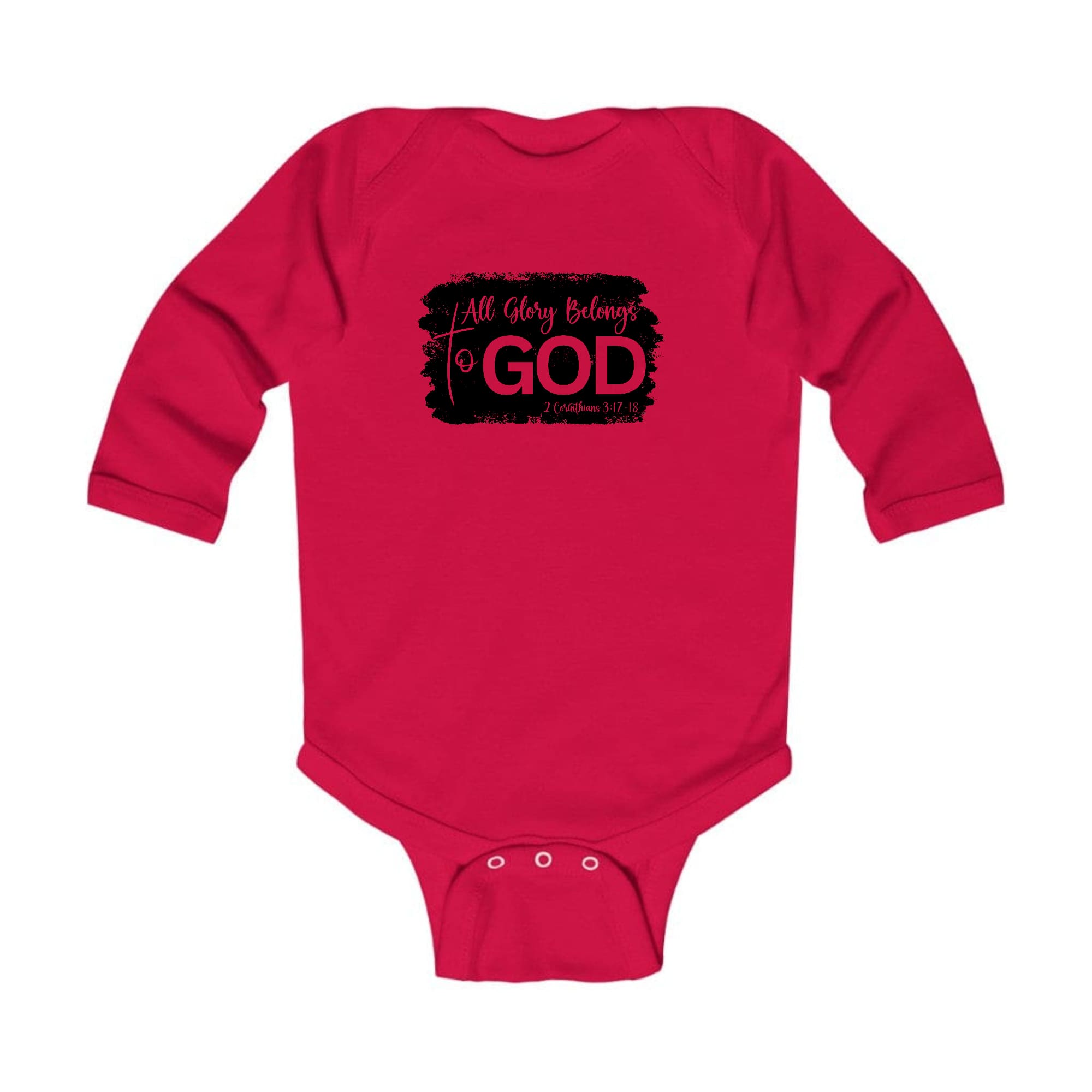 Infant Long Sleeve Graphic T-shirt with 'All Glory Belongs to God' print, featuring soft fabric and lap shoulder design.