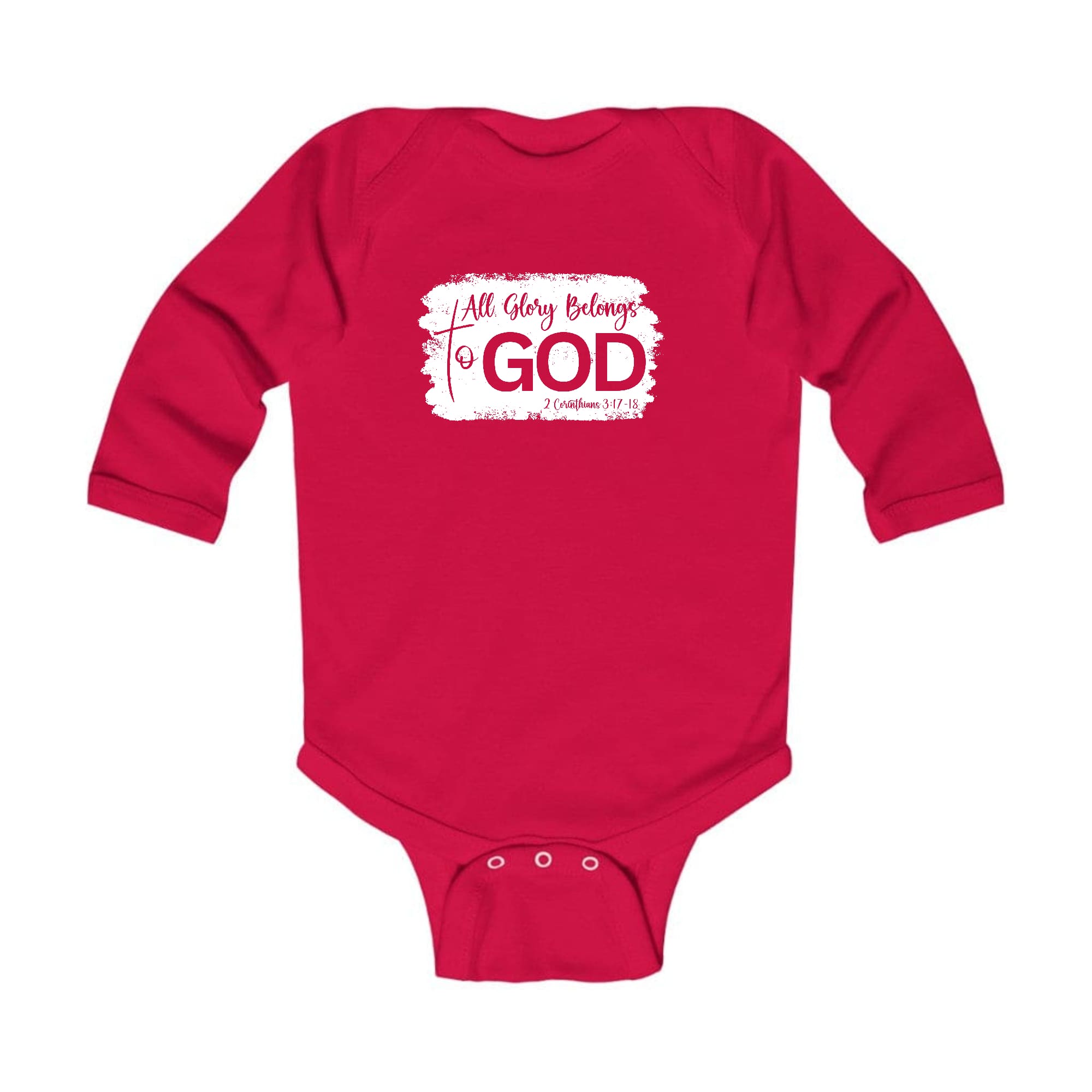 Infant Long Sleeve Graphic T-shirt with 'All Glory Belongs to God' design, showcasing soft fabric and lap shoulder style.