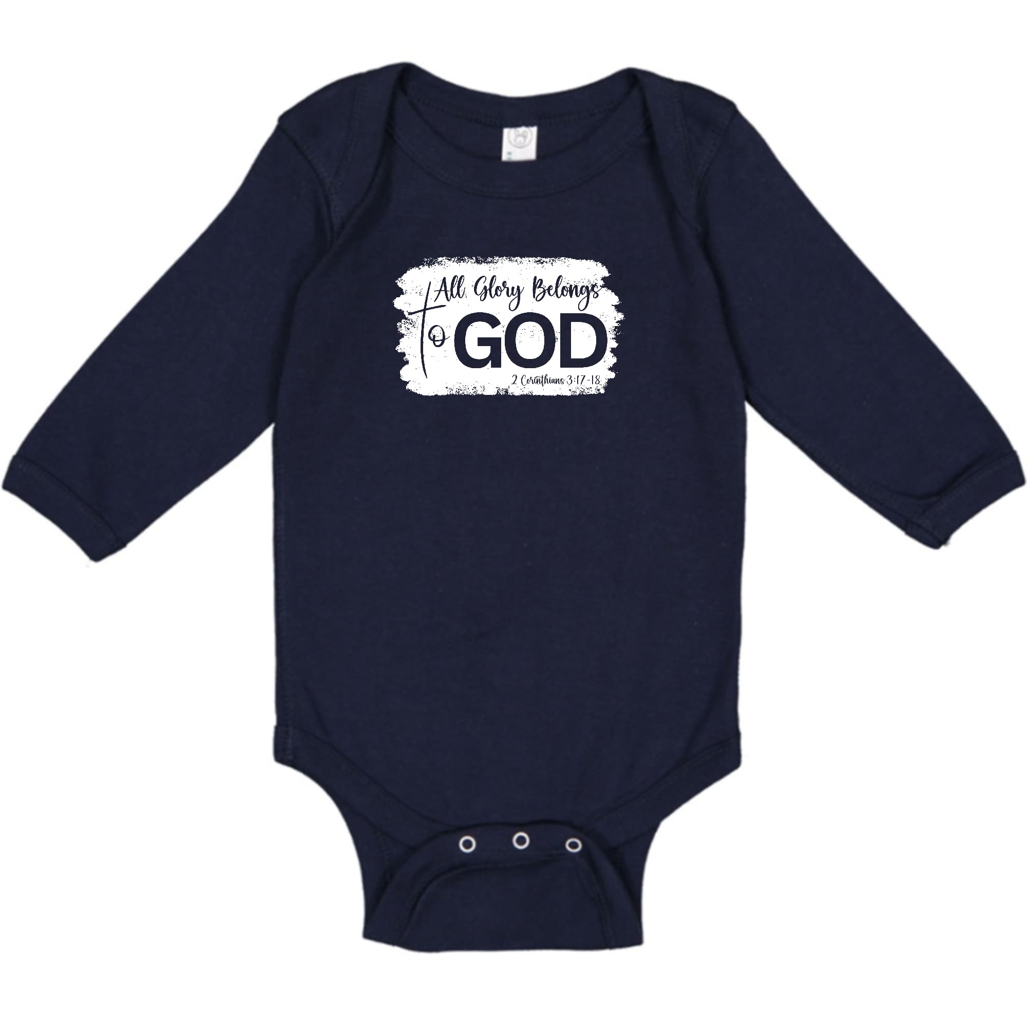 Infant Long Sleeve Graphic T-shirt with 'All Glory Belongs to God' design, showcasing soft fabric and lap shoulder style.