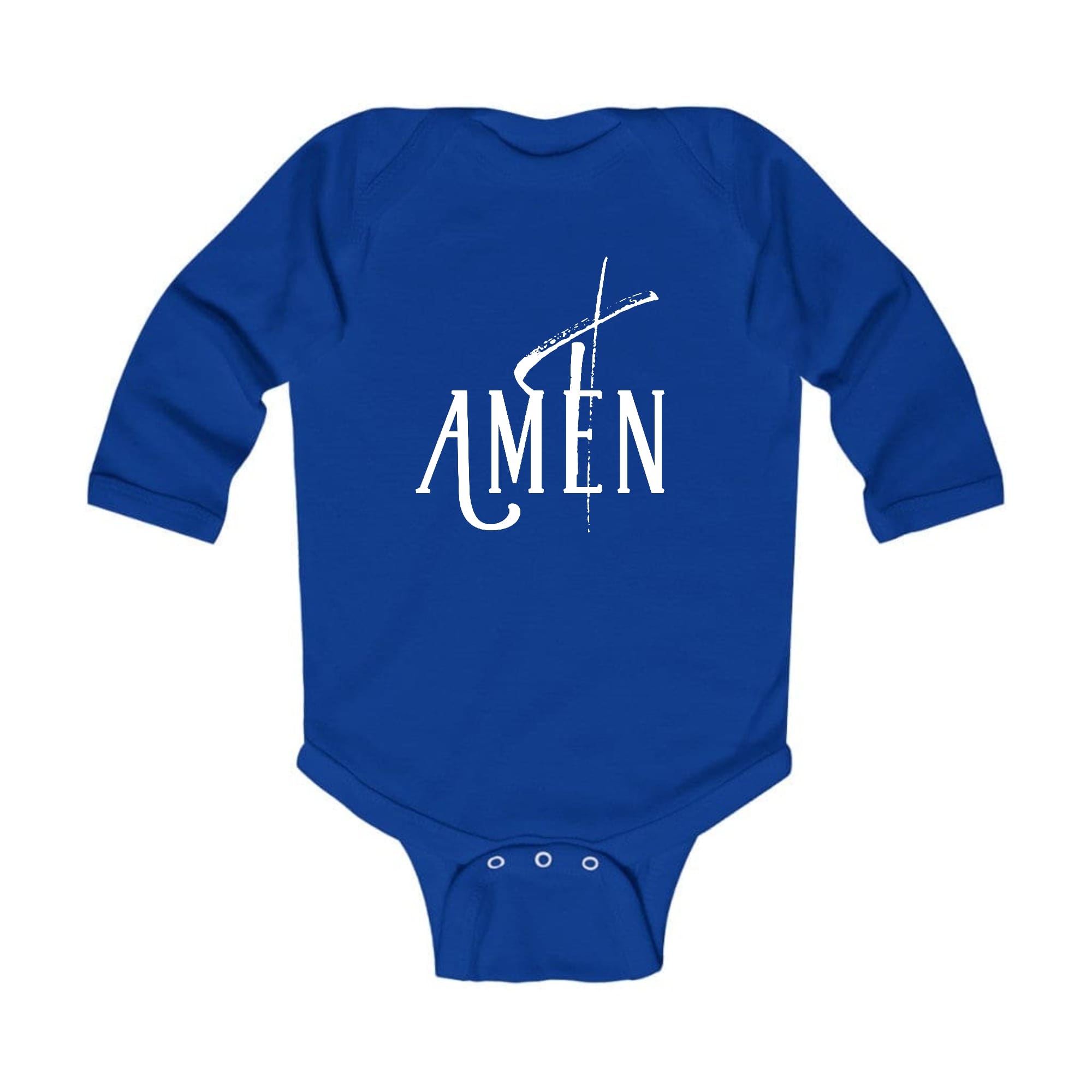 Infant Long Sleeve Graphic T-shirt featuring AMEN White Print, showcasing soft fabric and lap shoulder design.