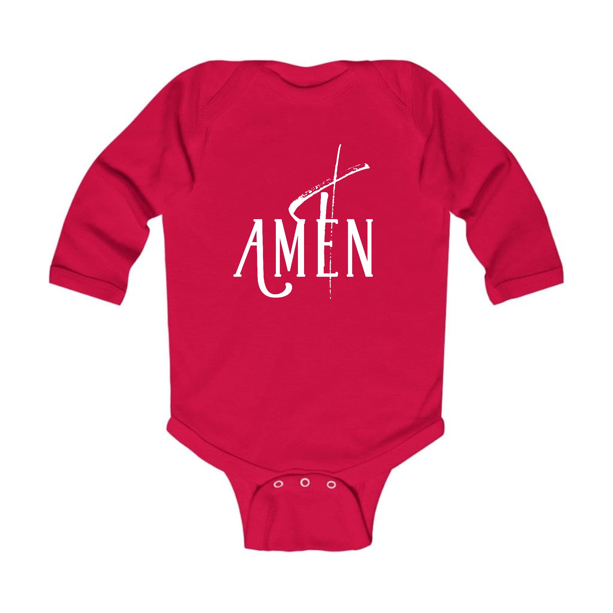 Infant Long Sleeve Graphic T-shirt featuring AMEN White Print, showcasing soft fabric and lap shoulder design.