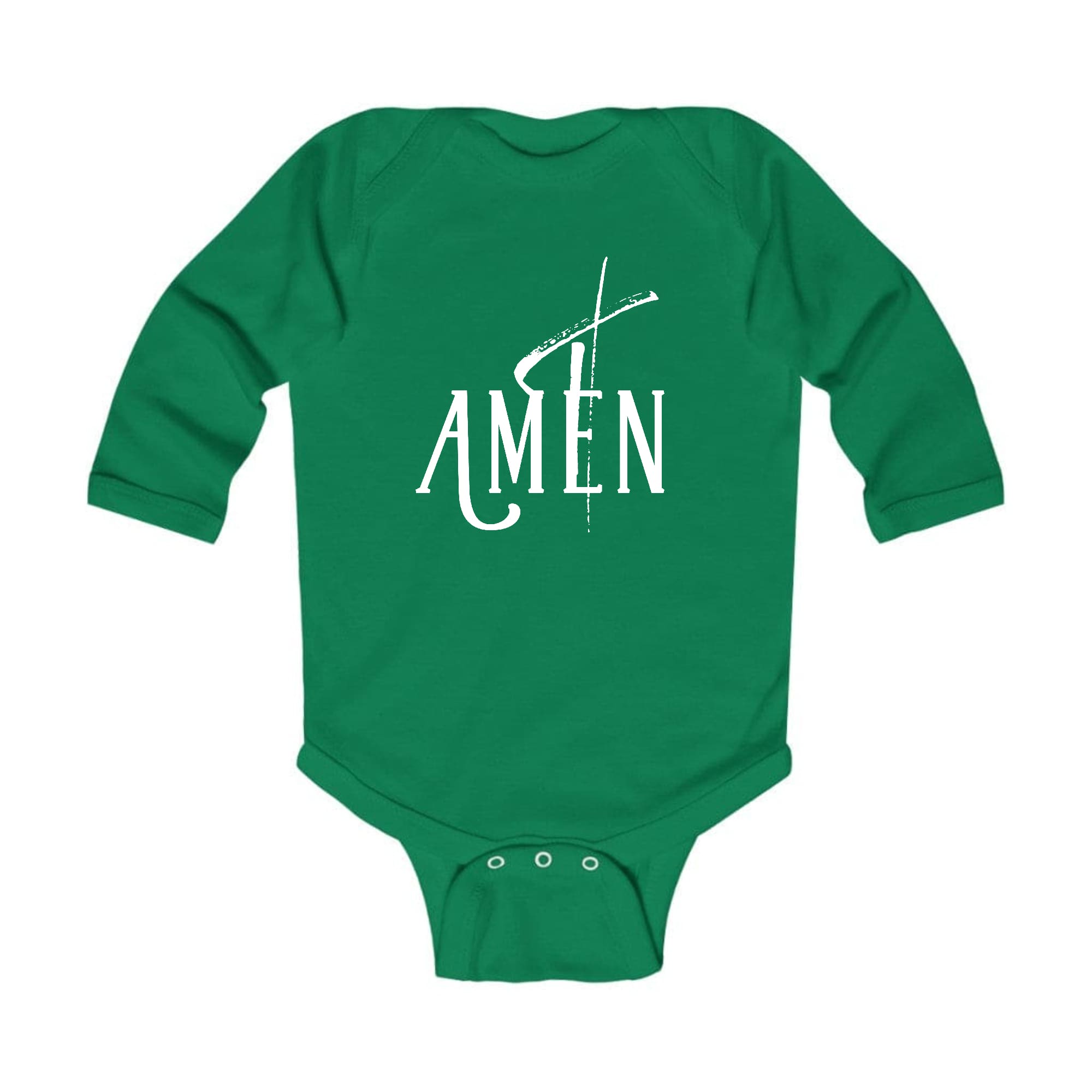 Infant Long Sleeve Graphic T-shirt featuring AMEN White Print, showcasing soft fabric and lap shoulder design.