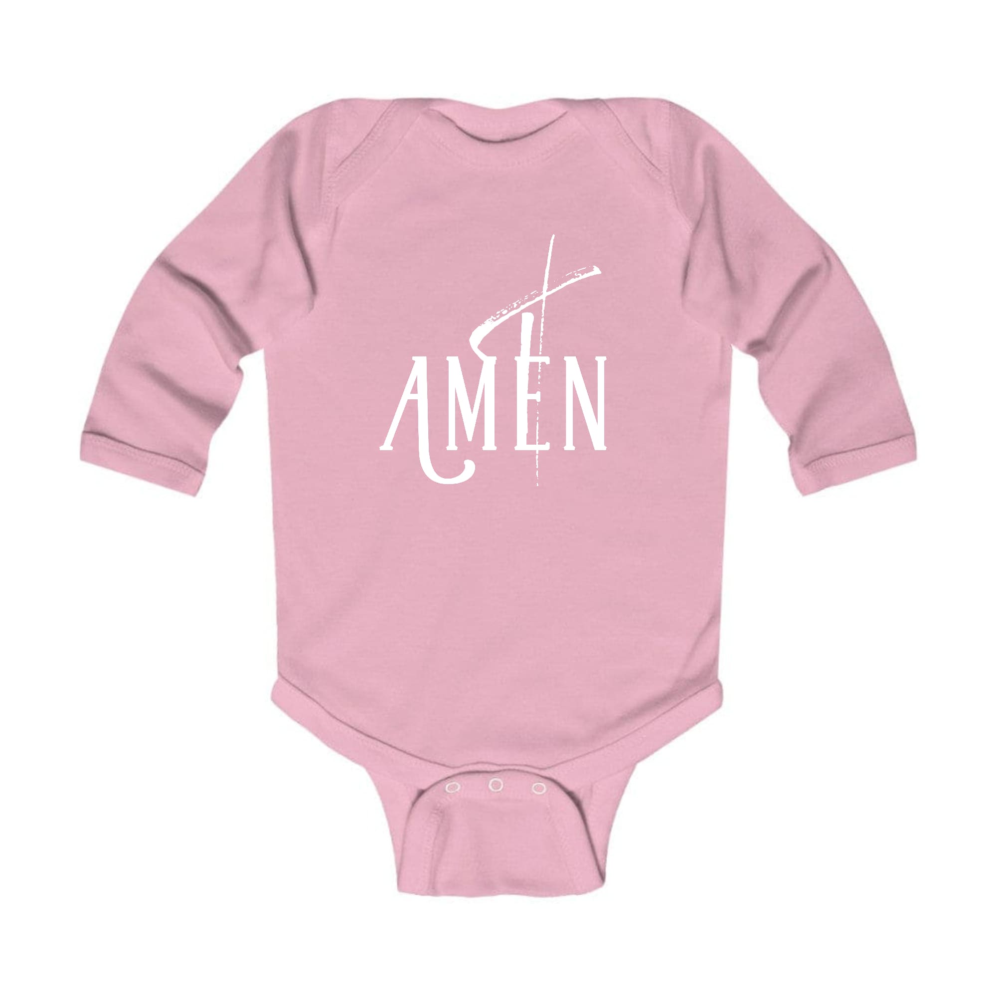 Infant Long Sleeve Graphic T-shirt featuring AMEN White Print, showcasing soft fabric and lap shoulder design.