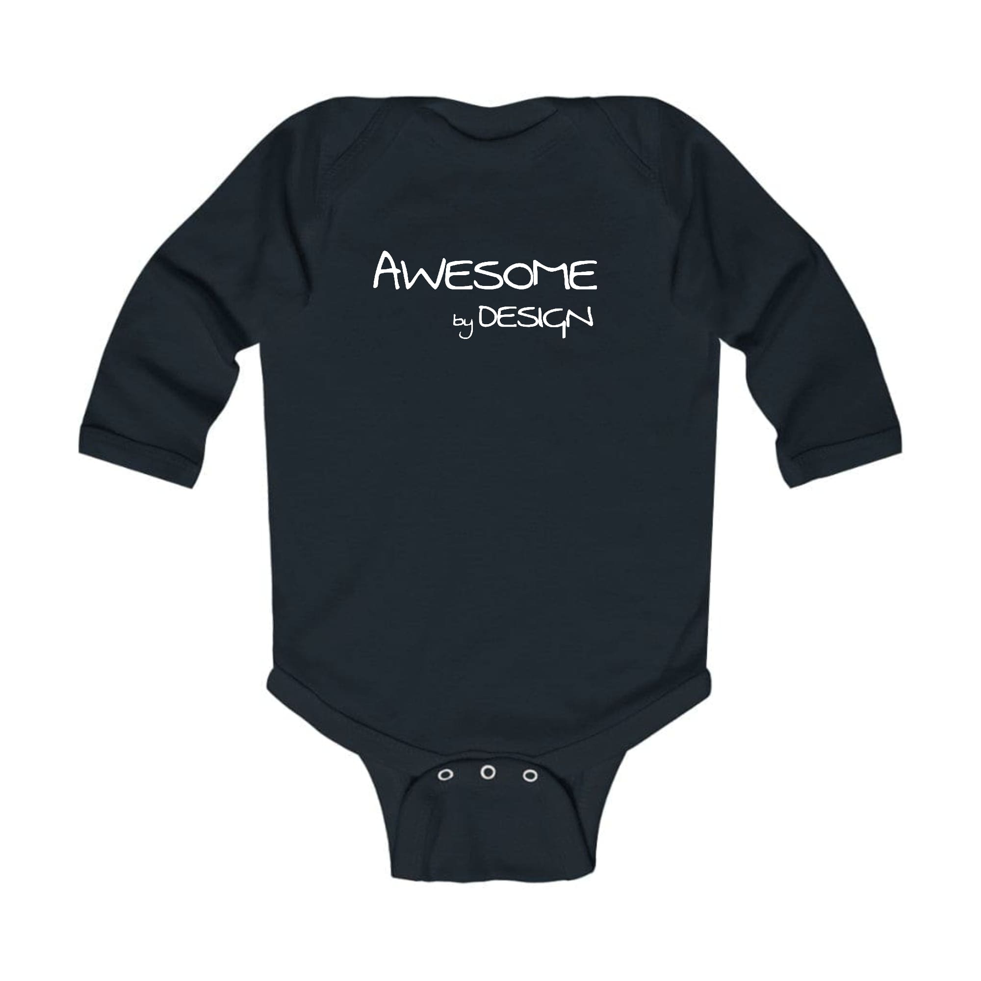 Infant Long Sleeve Graphic T-shirt featuring Awesome by Design white print, made from soft cotton for comfort.