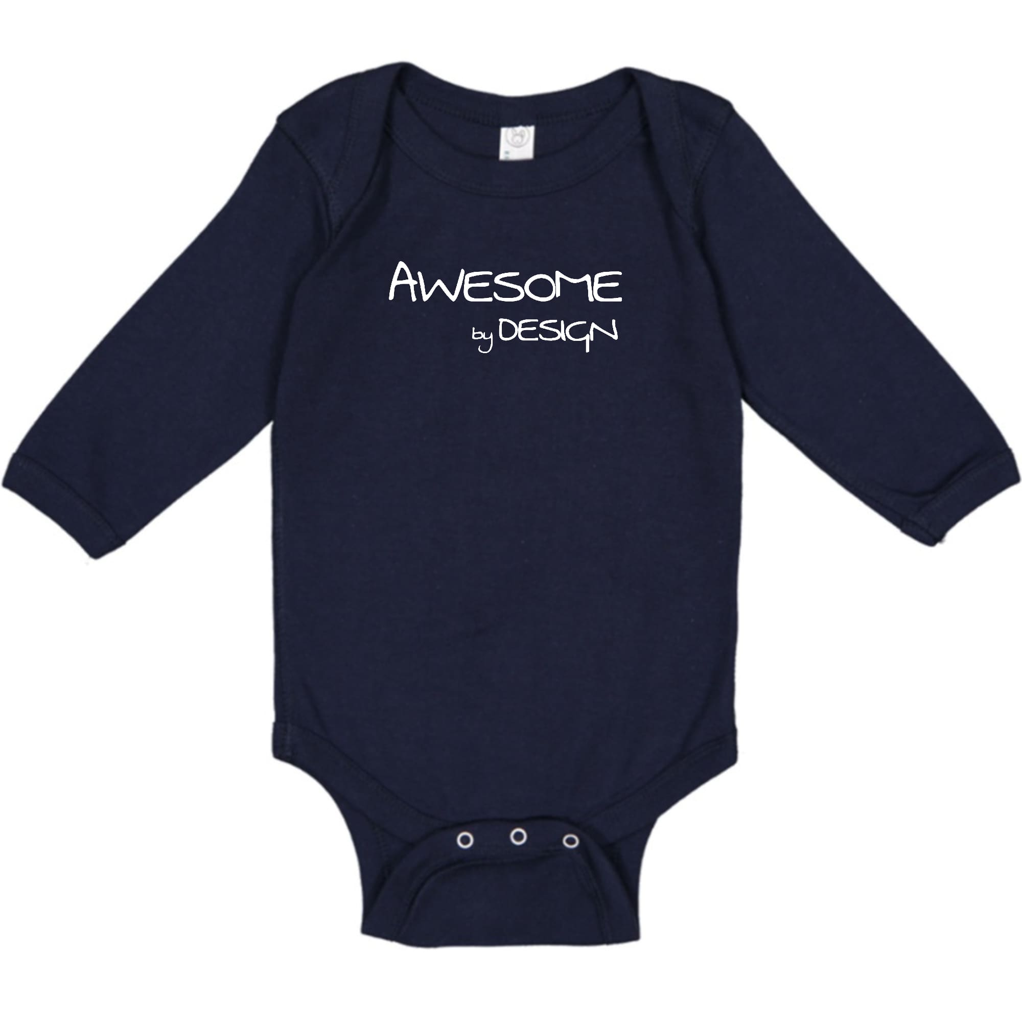 Infant Long Sleeve Graphic T-shirt featuring Awesome by Design white print, made from soft cotton for comfort.