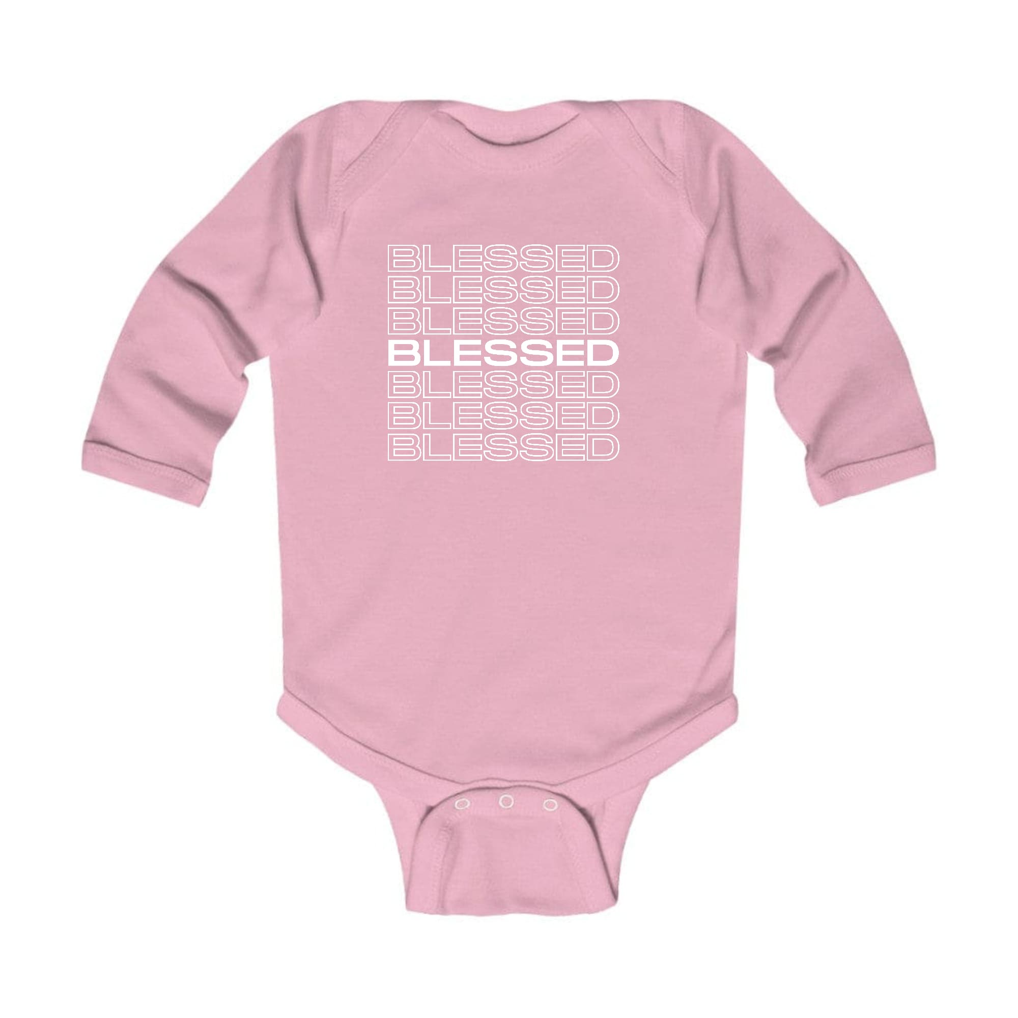 Infant Long Sleeve Graphic T-shirt in soft cotton featuring a Blessed Stacked Print, perfect for babies.