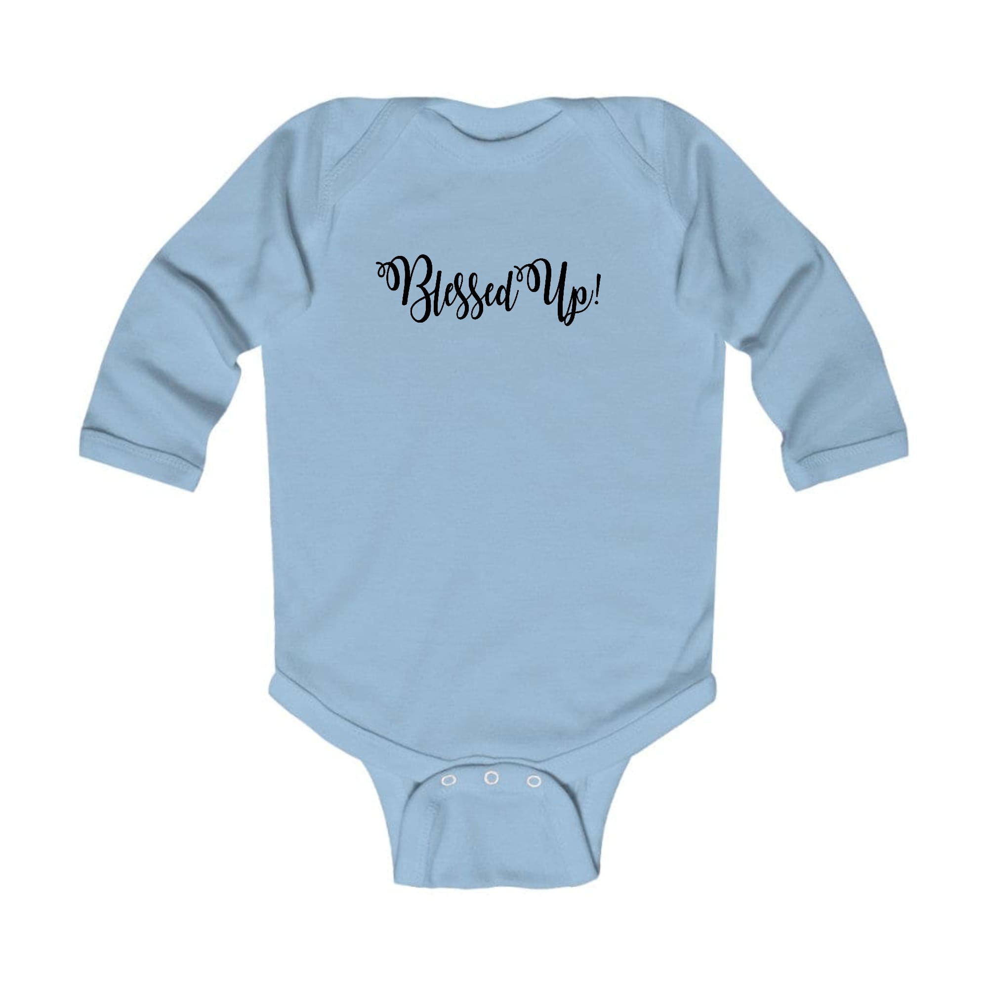 Infant Long Sleeve Graphic T-shirt in black featuring a Blessed Up quote illustration, designed for comfort and style.