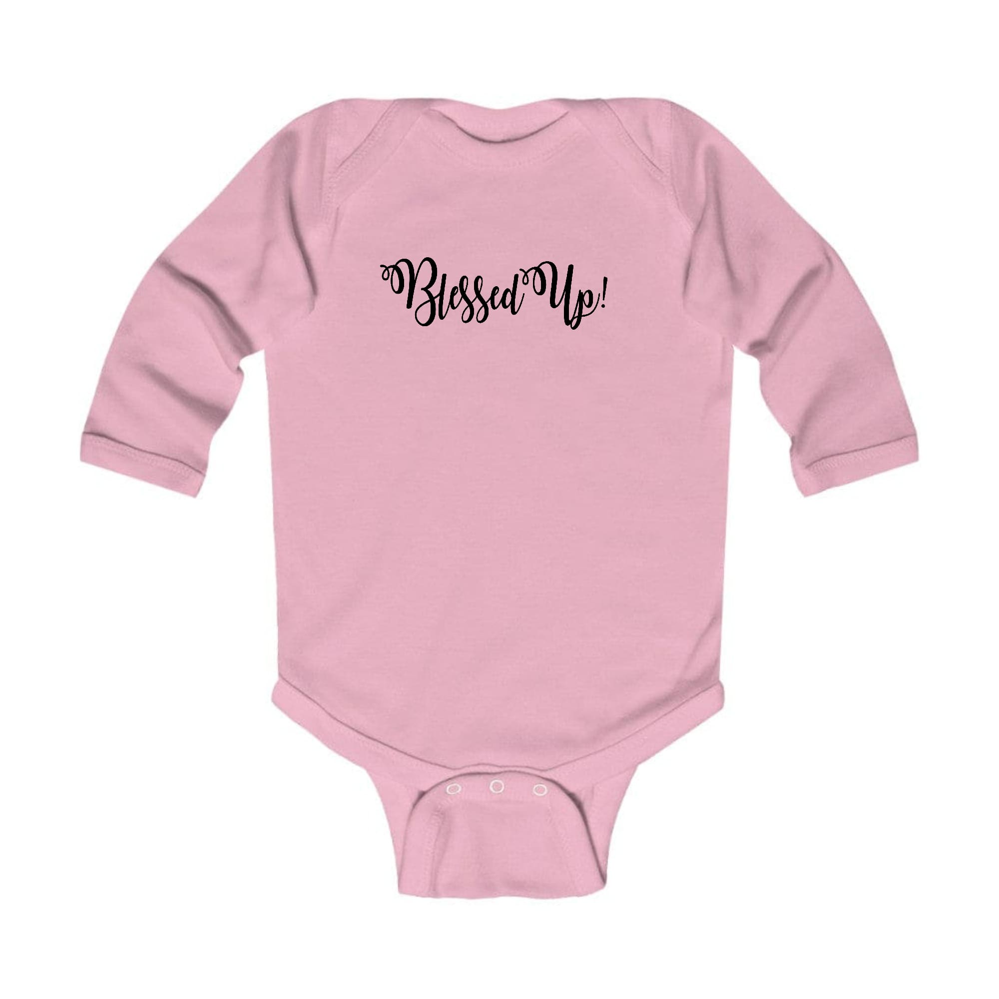 Infant Long Sleeve Graphic T-shirt in black featuring a Blessed Up quote illustration, designed for comfort and style.