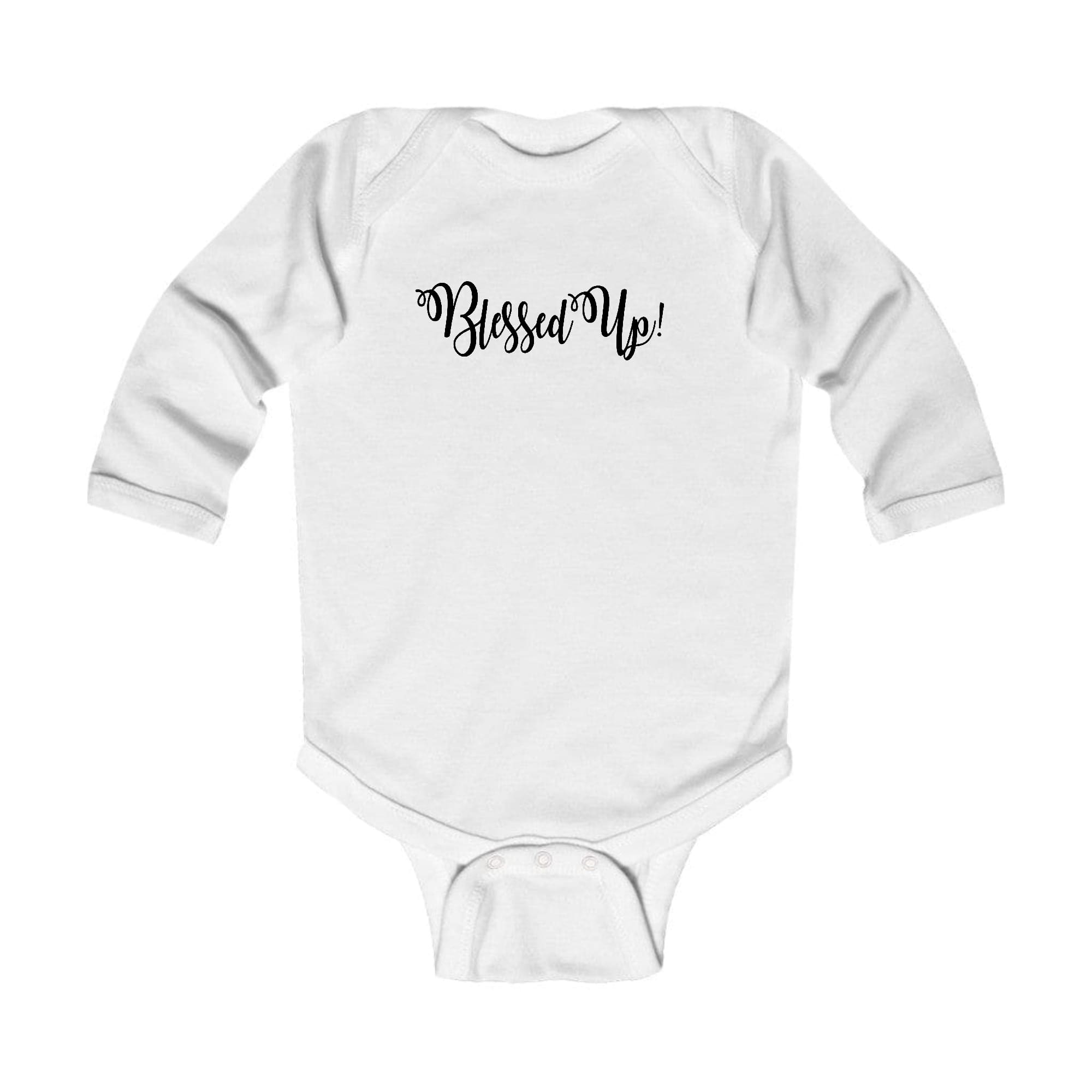 Infant Long Sleeve Graphic T-shirt in black featuring a Blessed Up quote illustration, designed for comfort and style.