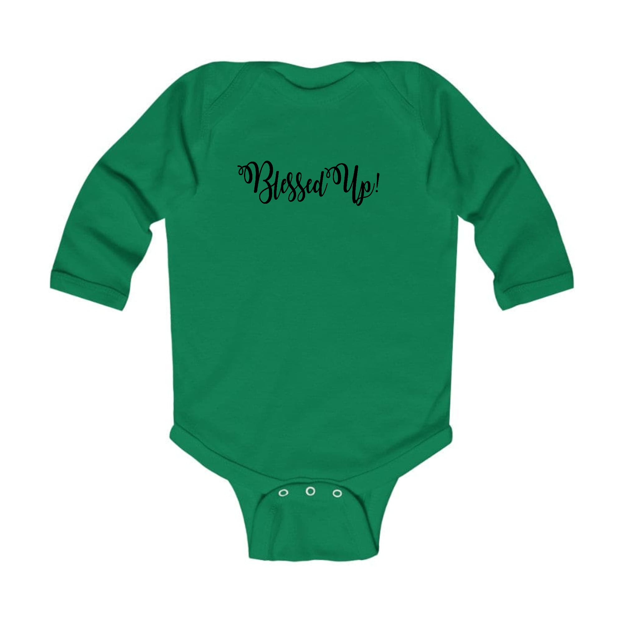 Infant Long Sleeve Graphic T-shirt in black featuring a Blessed Up quote illustration, designed for comfort and style.