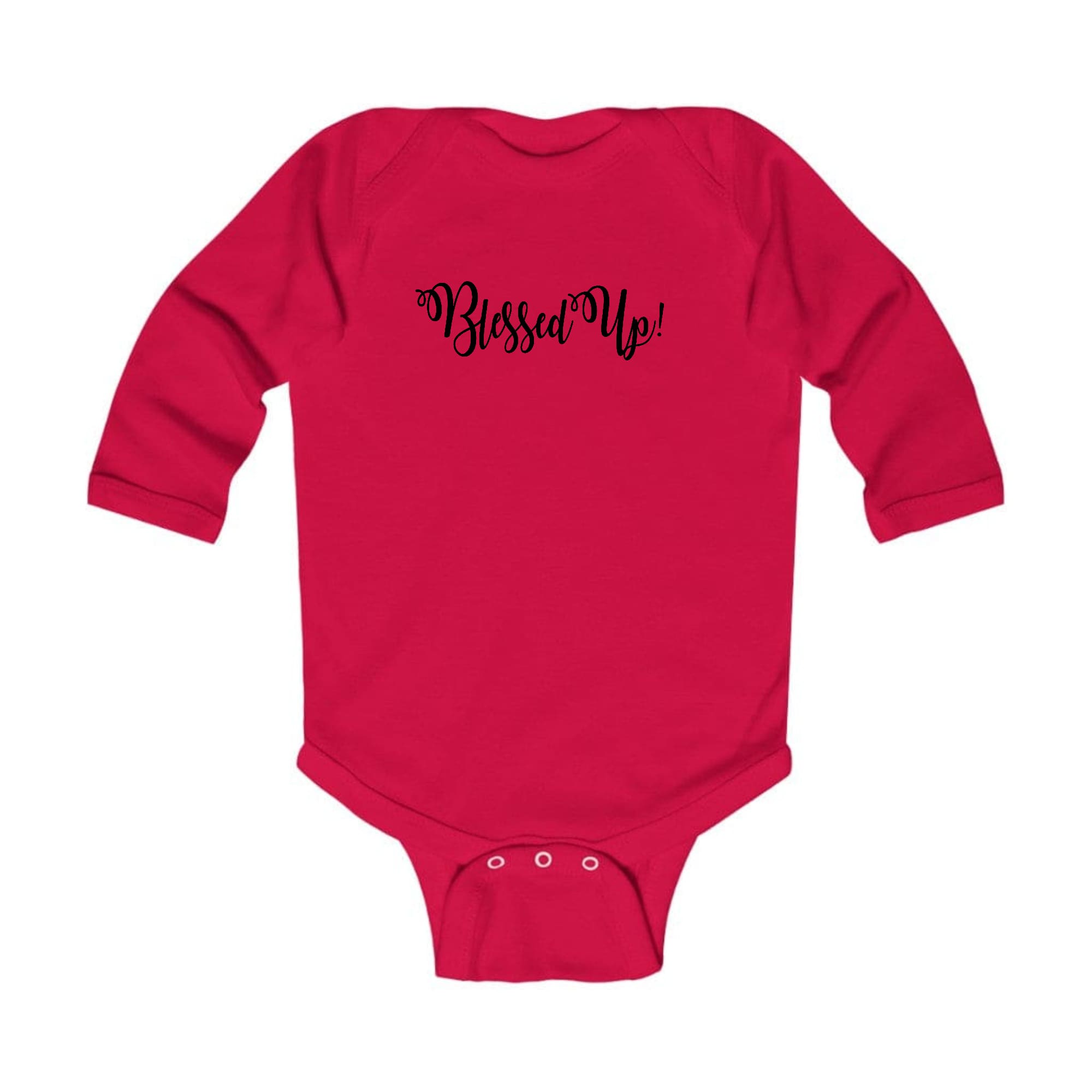 Infant Long Sleeve Graphic T-shirt in black featuring a Blessed Up quote illustration, designed for comfort and style.