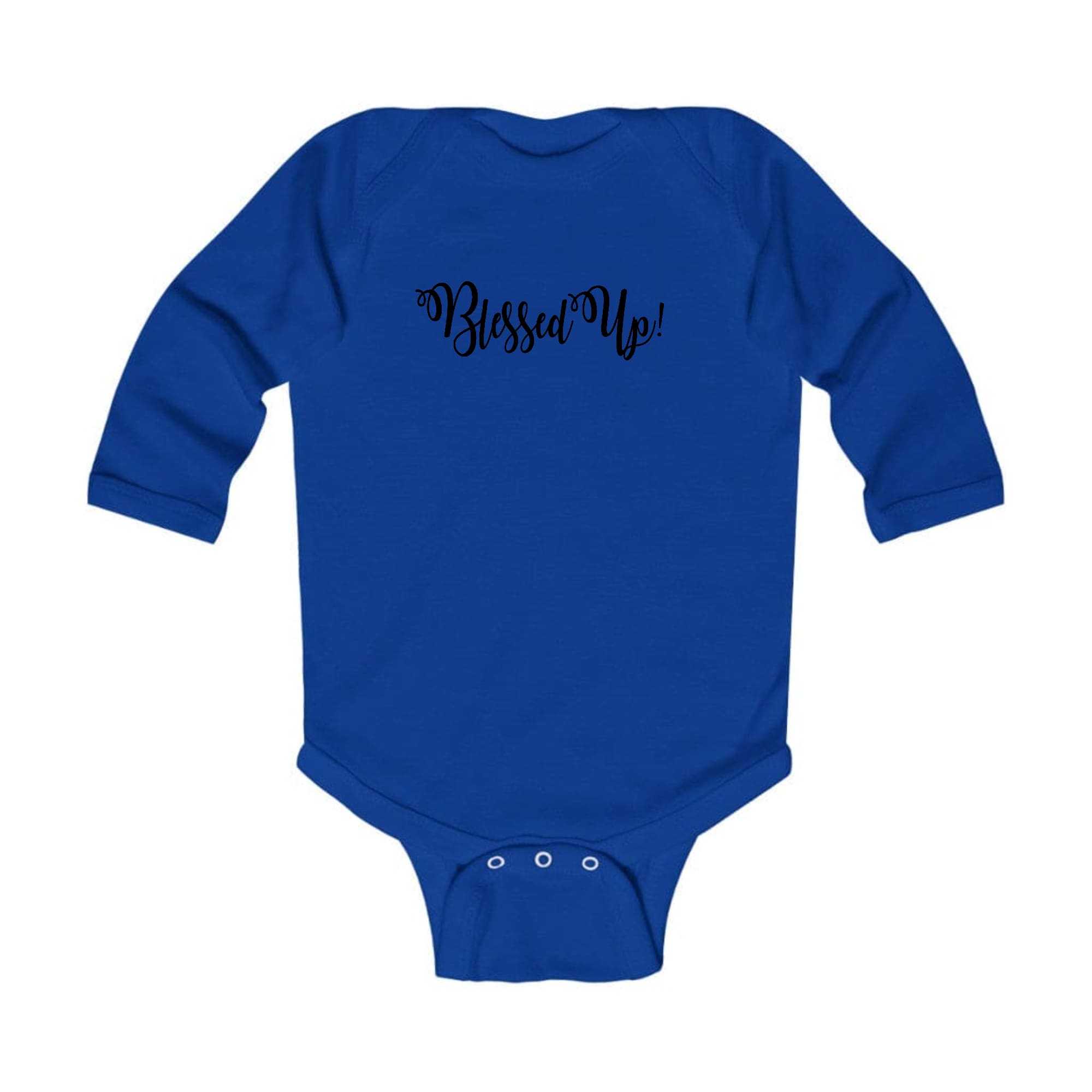 Infant Long Sleeve Graphic T-shirt in black featuring a Blessed Up quote illustration, designed for comfort and style.