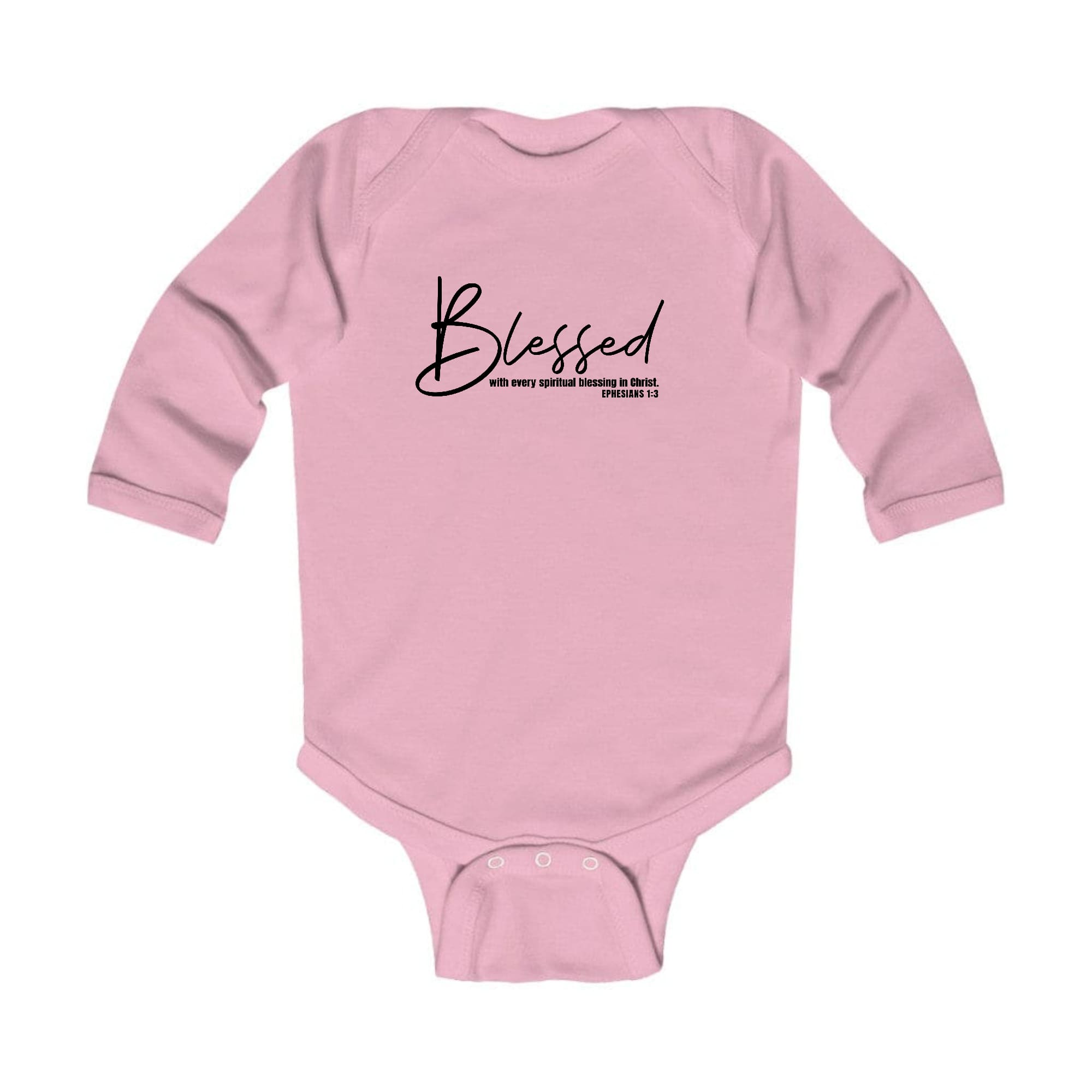 Infant Long Sleeve Graphic T-shirt in black with 'Blessed with Every Spiritual' print, featuring lap shoulders and soft cotton fabric.