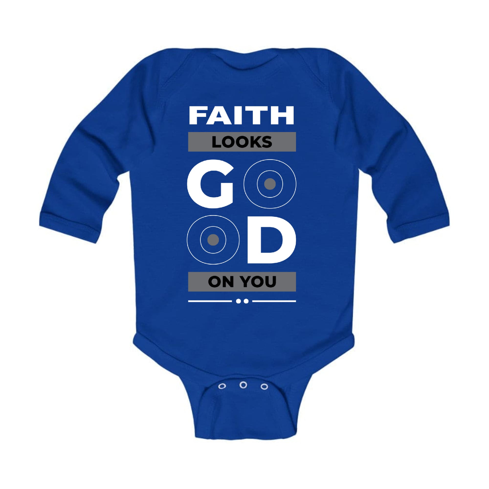 Infant Long Sleeve Graphic T-shirt featuring the phrase 'Faith Looks Good', designed for comfort and style.