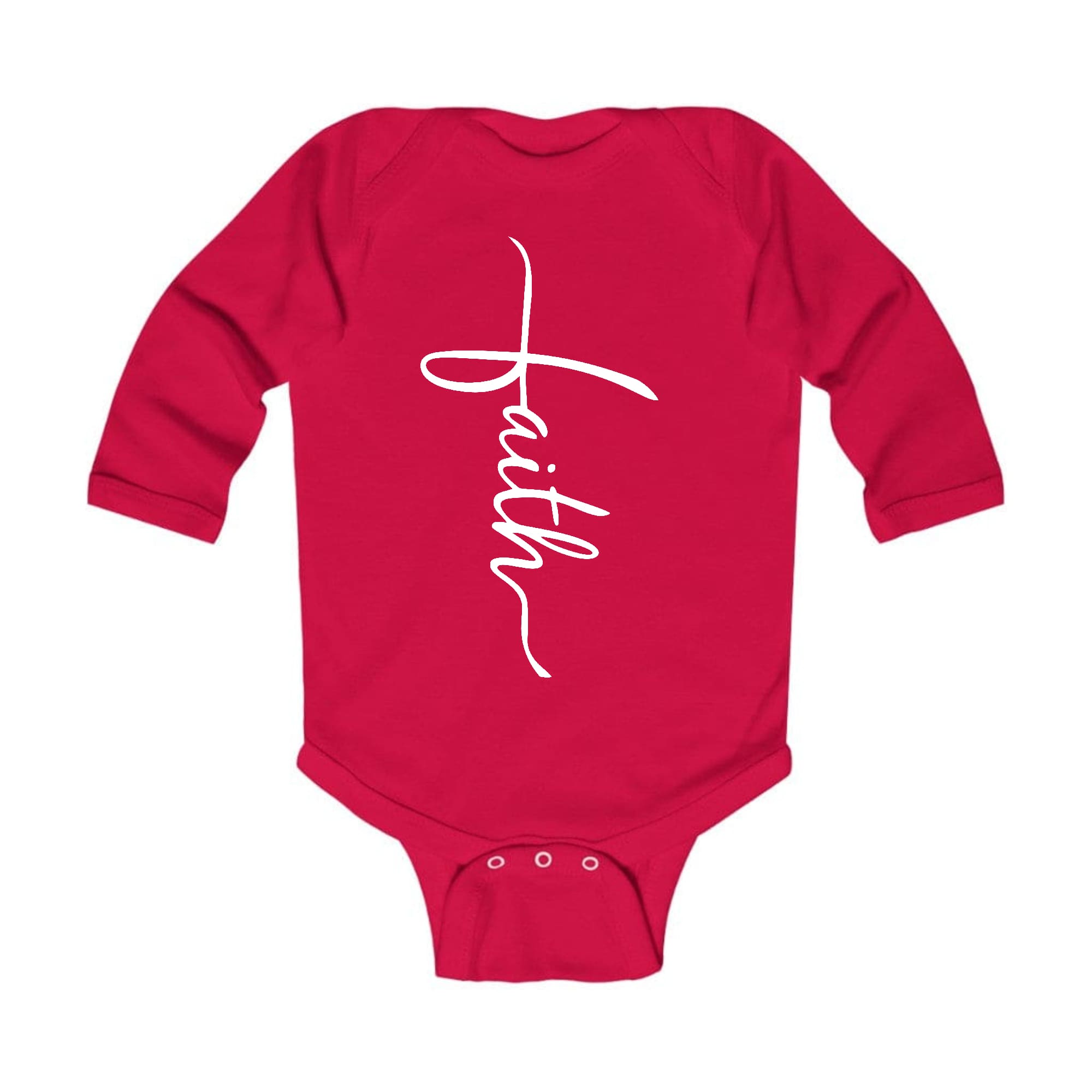 Infant Long Sleeve Graphic T-shirt featuring a Faith Script Cross illustration, designed for comfort and style.