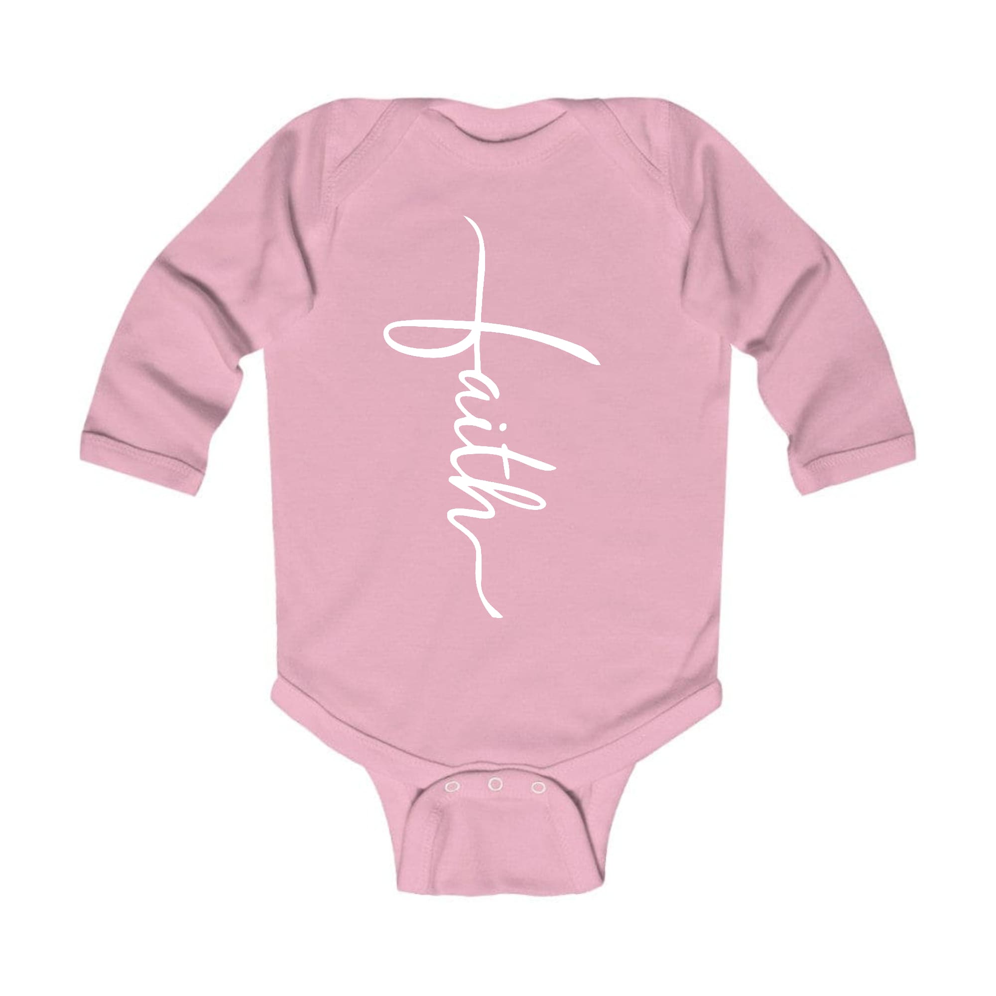 Infant Long Sleeve Graphic T-shirt featuring a Faith Script Cross illustration, designed for comfort and style.