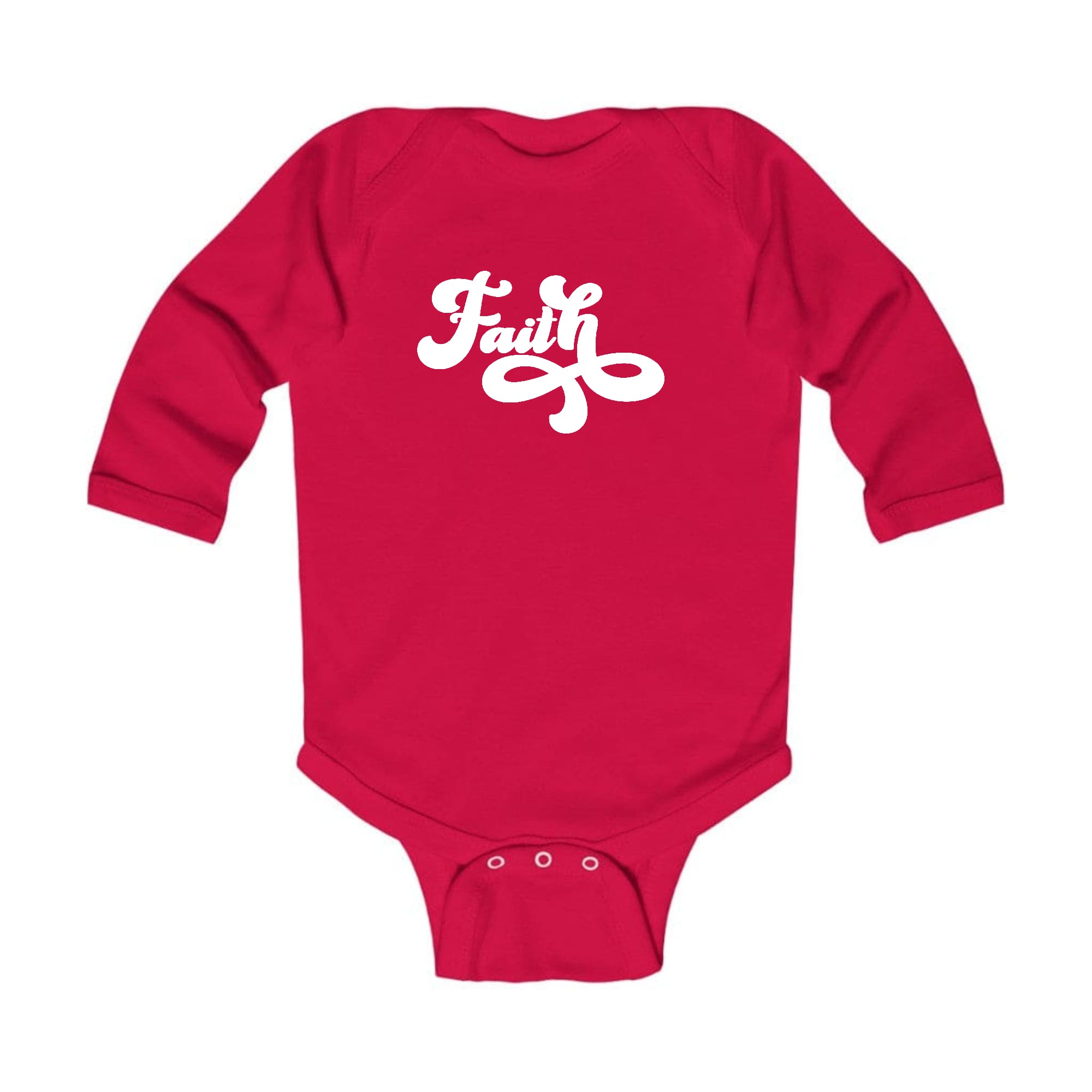 Infant Long Sleeve Graphic T-shirt featuring a stylish Faith Script Illustration, perfect for comfort and play.