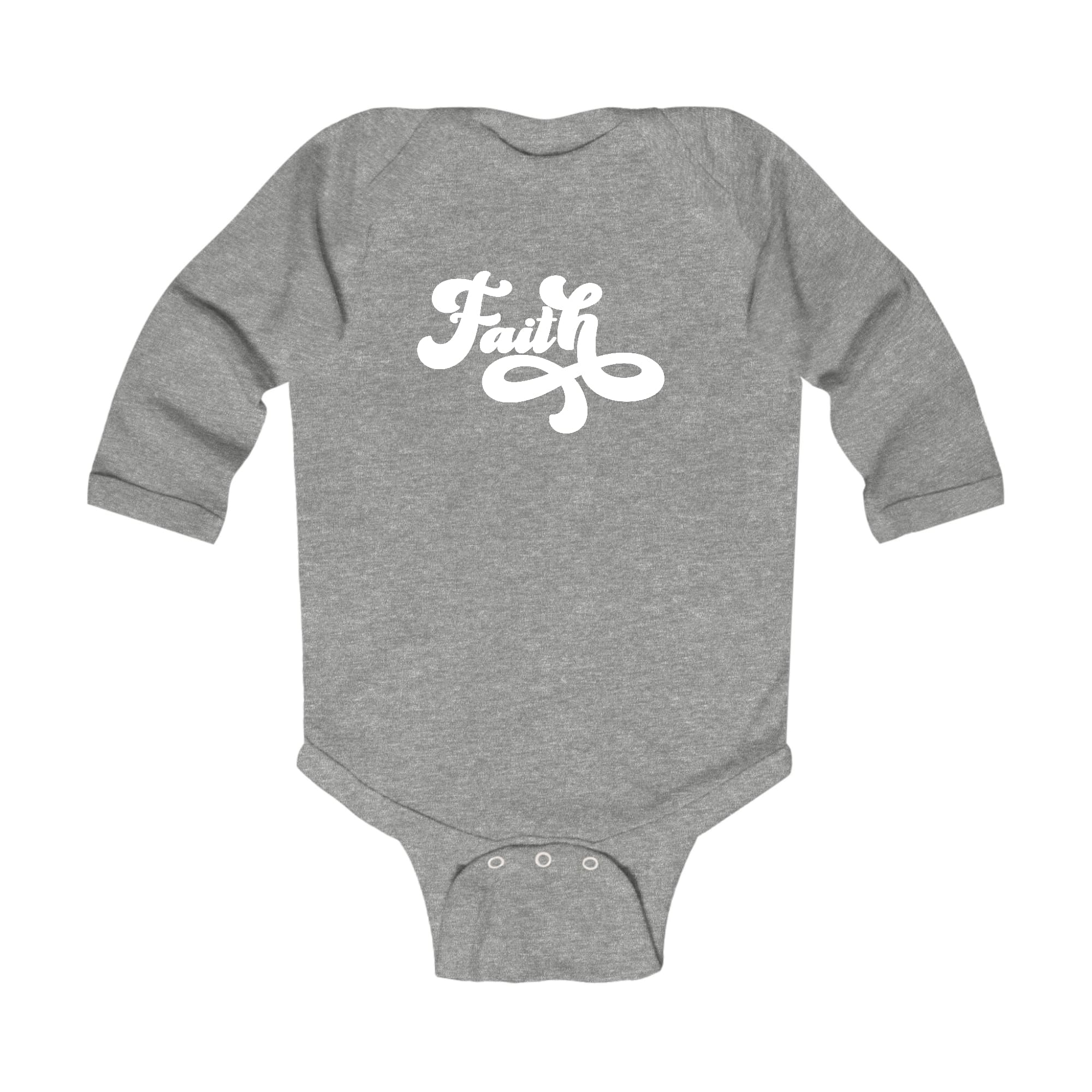 Infant Long Sleeve Graphic T-shirt featuring a stylish Faith Script Illustration, perfect for comfort and play.