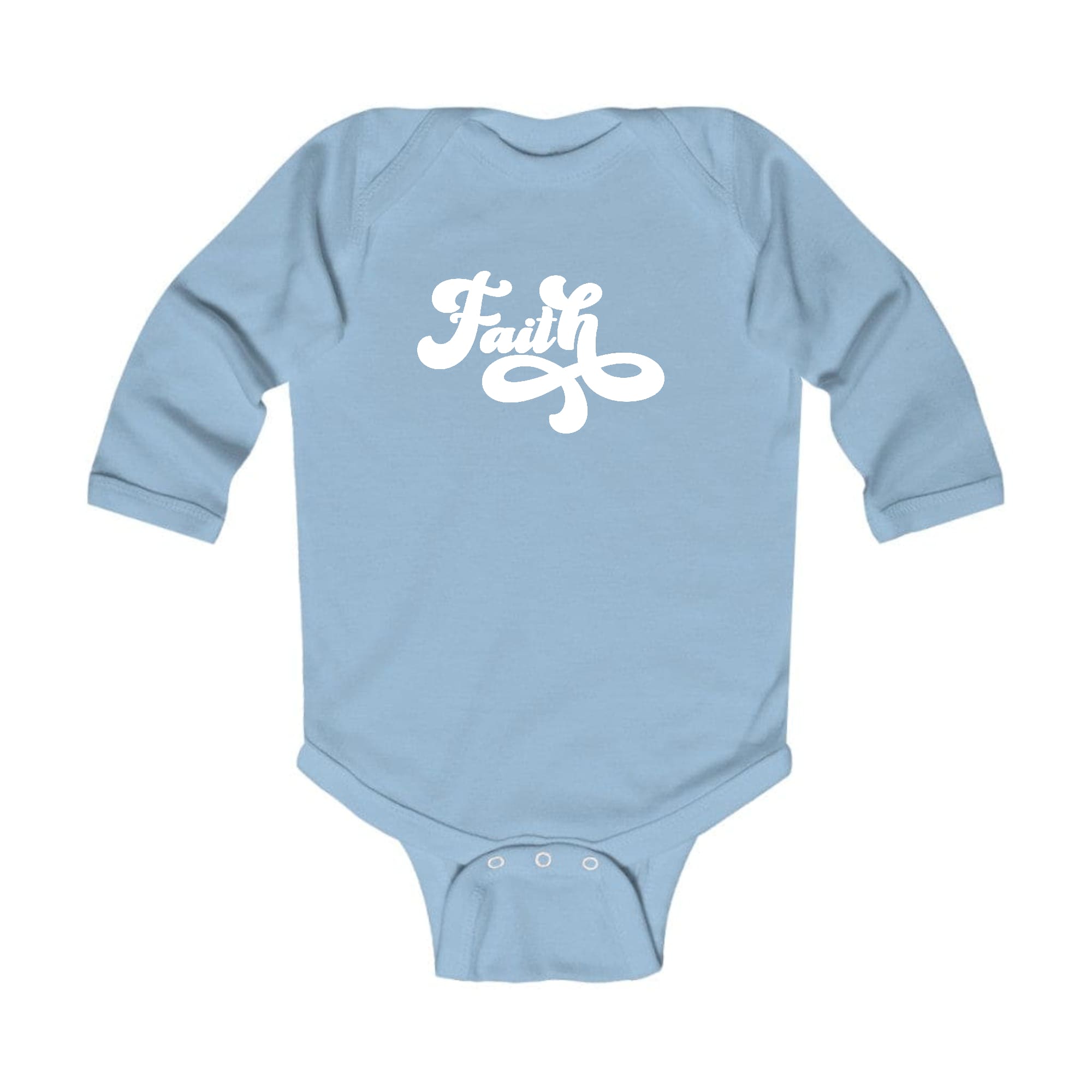 Infant Long Sleeve Graphic T-shirt featuring a stylish Faith Script Illustration, perfect for comfort and play.