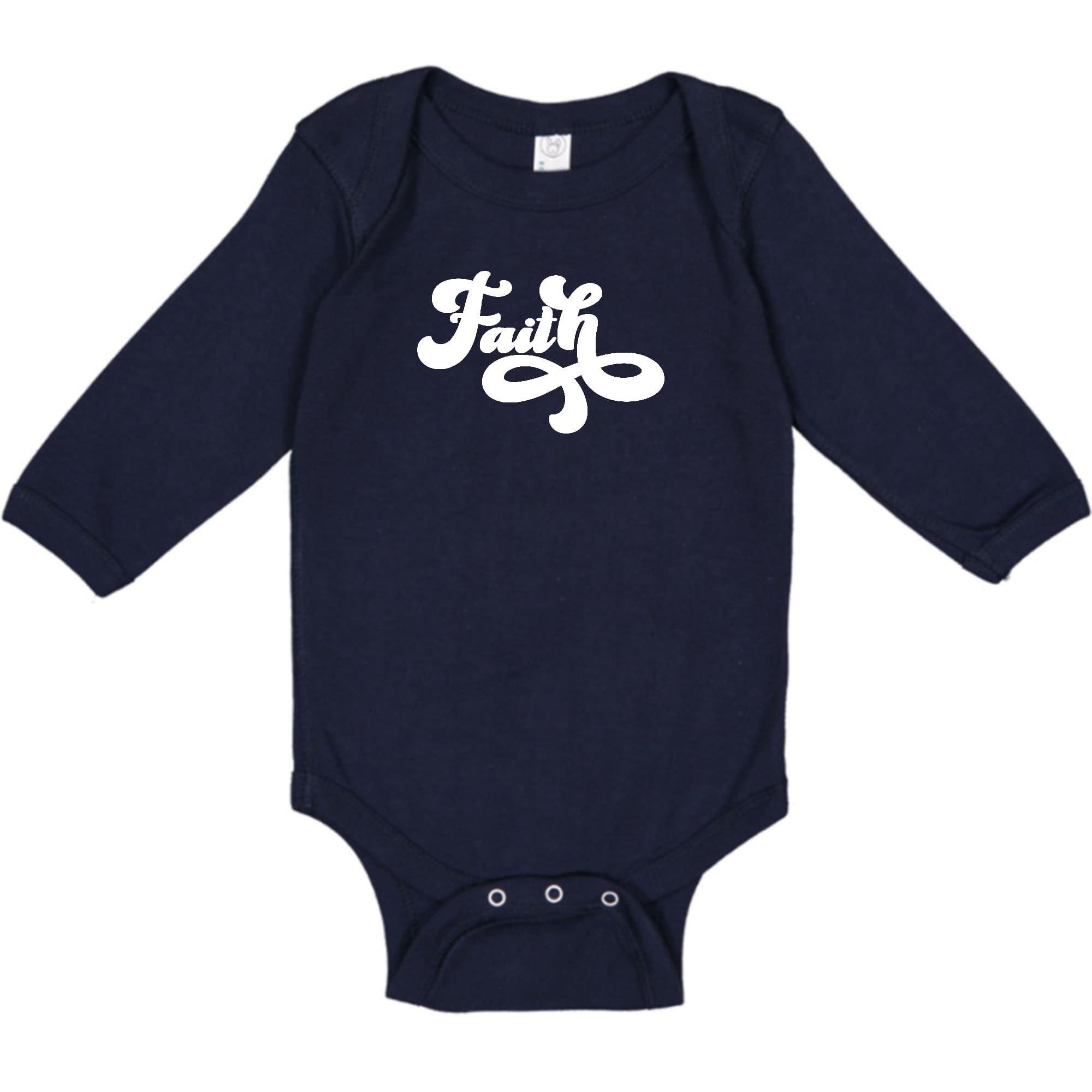 Infant Long Sleeve Graphic T-shirt featuring a stylish Faith Script Illustration, perfect for comfort and play.