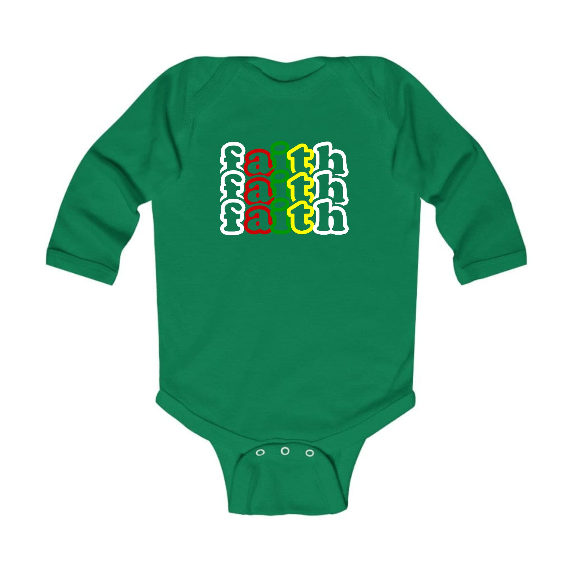 Infant Long Sleeve Graphic T-shirt in multicolor with Faith Stack design, featuring lap shoulders and soft cotton fabric.