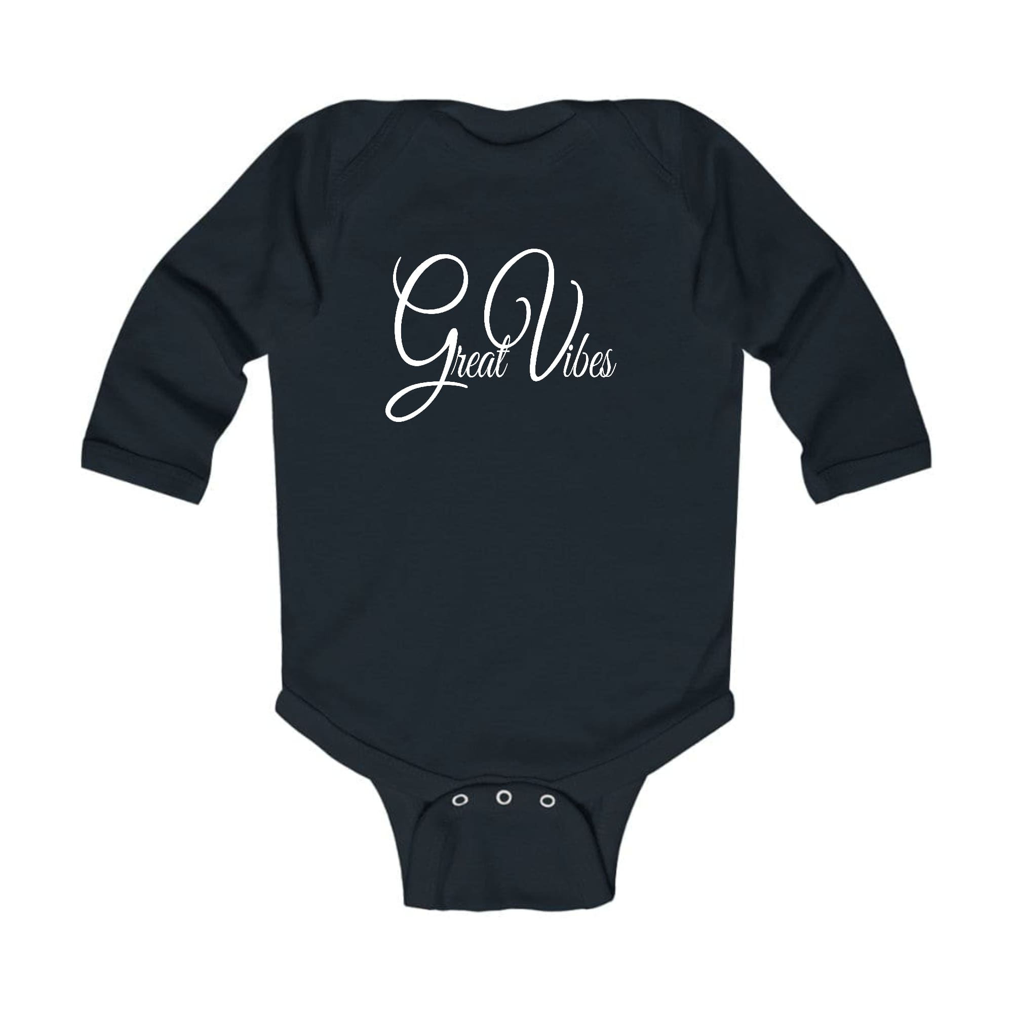 Infant Long Sleeve Graphic T-shirt in vibrant colors with Great Vibes print, featuring lap shoulders and snap closure for easy dressing.