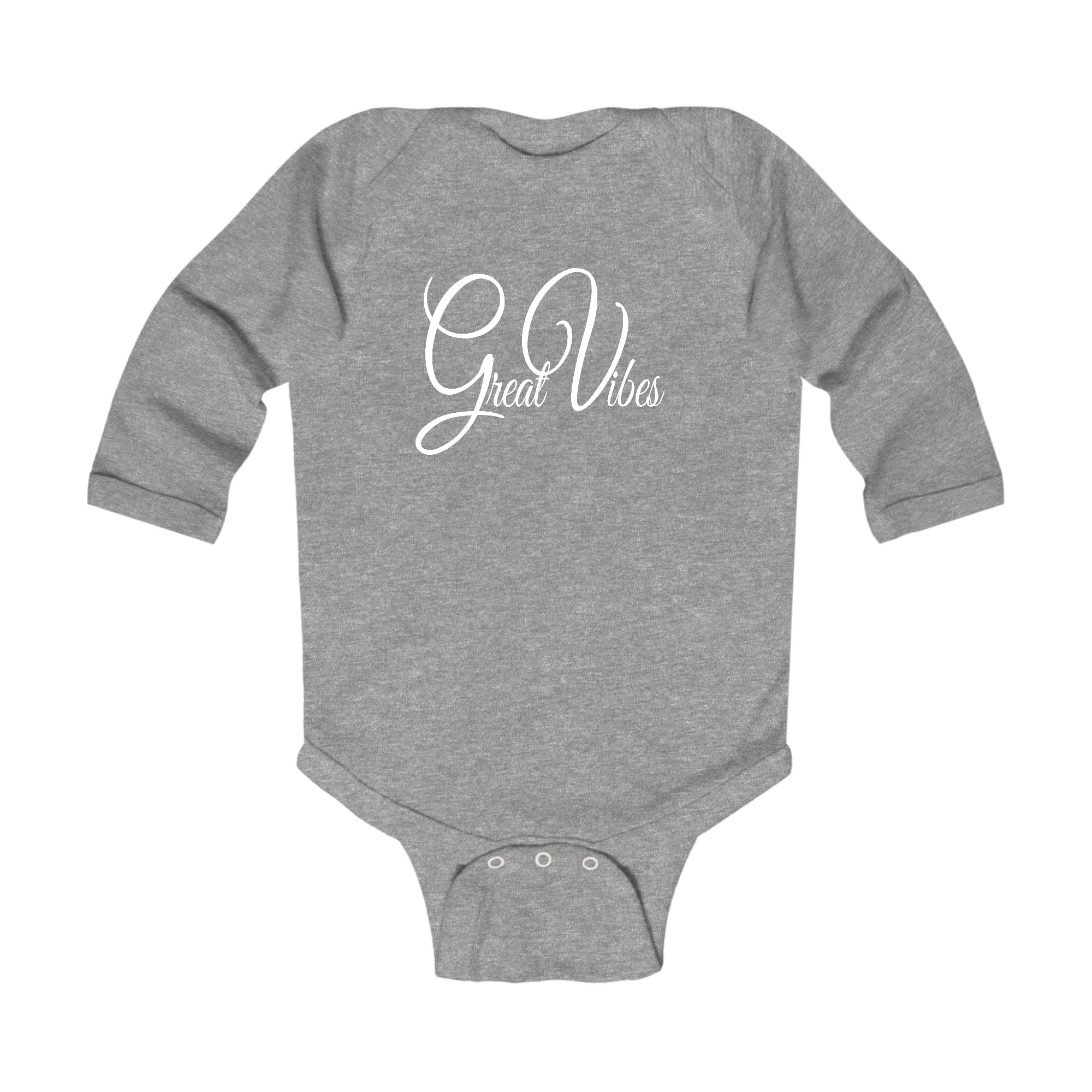 Infant Long Sleeve Graphic T-shirt in vibrant colors with Great Vibes print, featuring lap shoulders and snap closure for easy dressing.