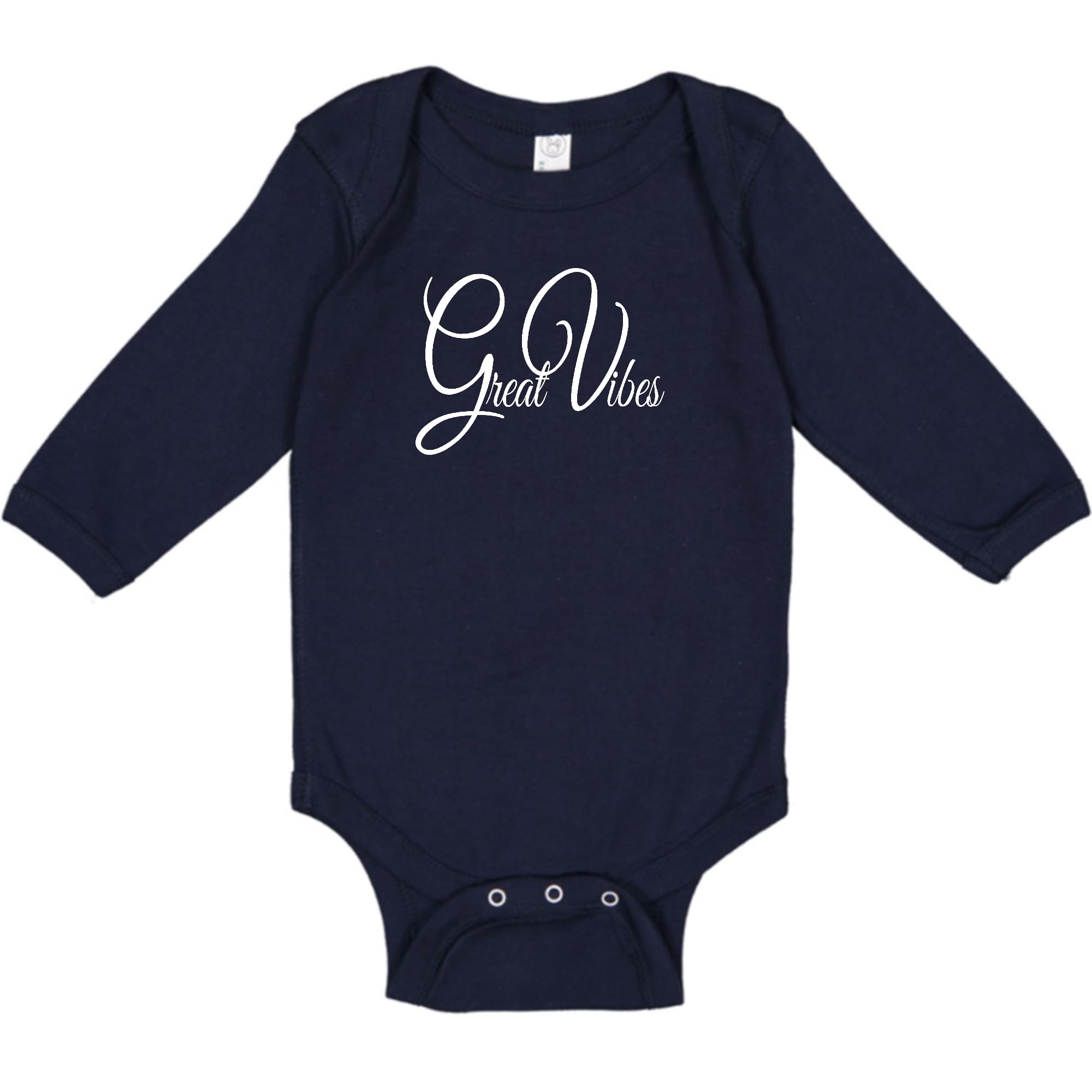 Infant Long Sleeve Graphic T-shirt in vibrant colors with Great Vibes print, featuring lap shoulders and snap closure for easy dressing.