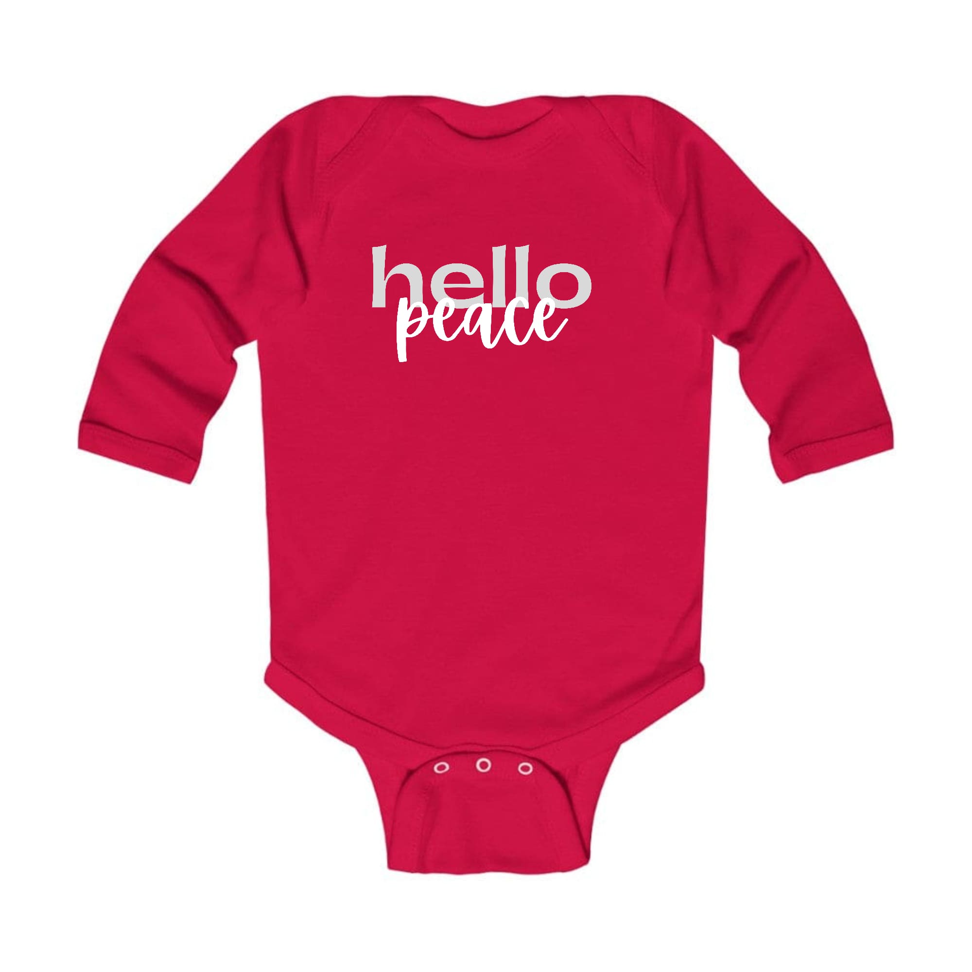 Infant Long Sleeve Graphic T-shirt in grey and white with 'Hello Peace' motivational design, perfect for babies.