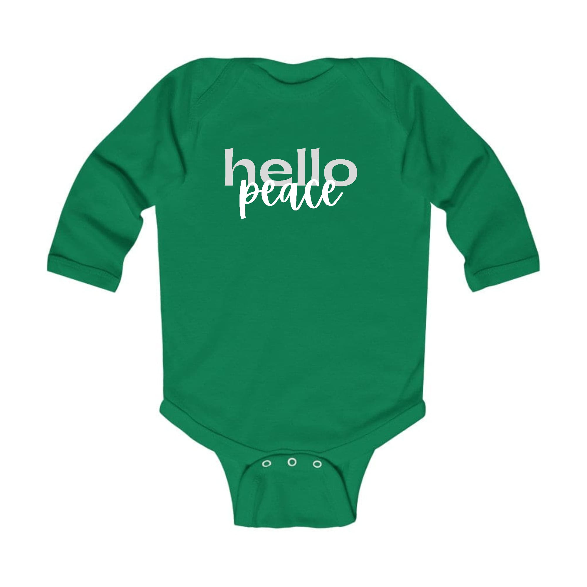 Infant Long Sleeve Graphic T-shirt in grey and white with 'Hello Peace' motivational design, perfect for babies.