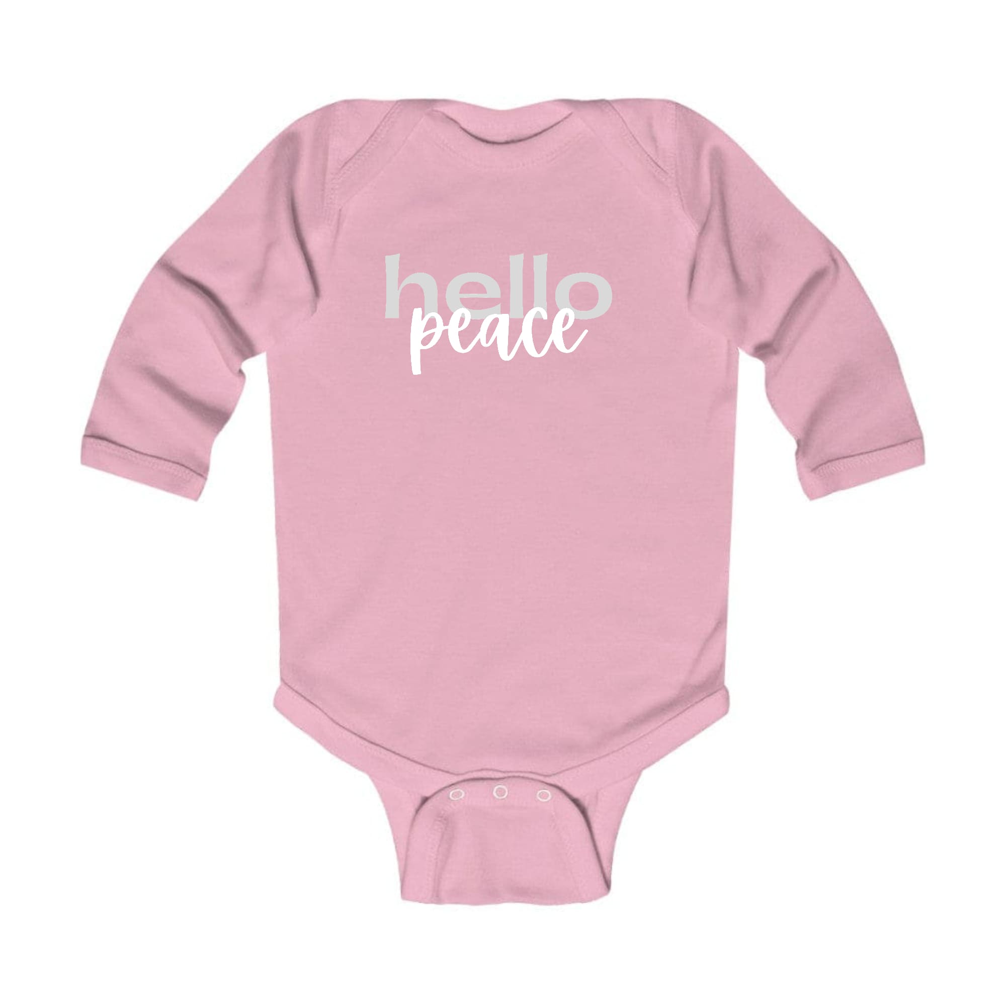 Infant Long Sleeve Graphic T-shirt in grey and white with 'Hello Peace' motivational design, perfect for babies.