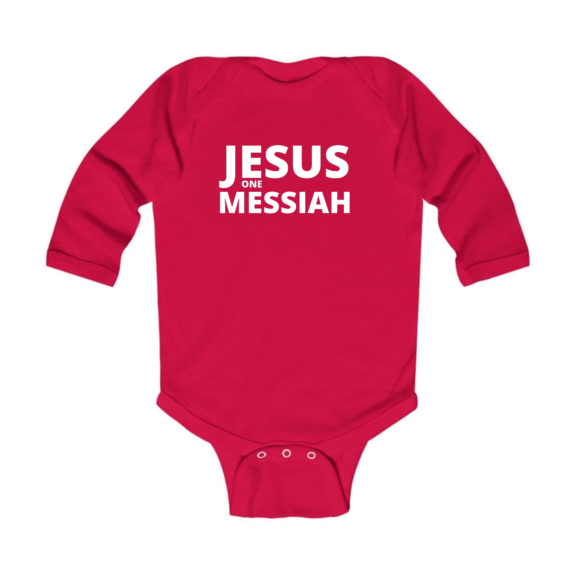 Infant Long Sleeve Graphic T-shirt featuring 'Jesus One Messiah' design, made from soft cotton for comfort.