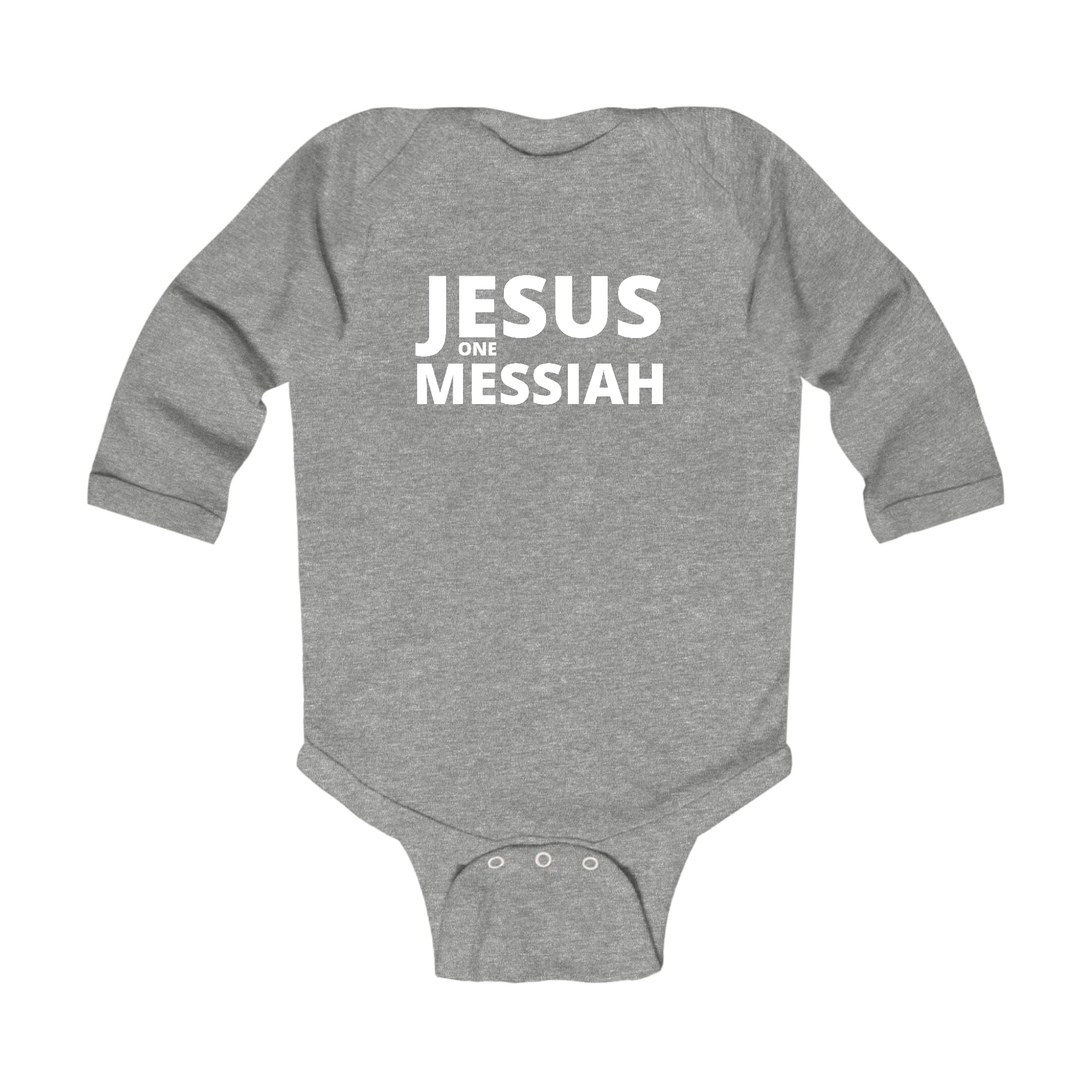 Infant Long Sleeve Graphic T-shirt featuring 'Jesus One Messiah' design, made from soft cotton for comfort.