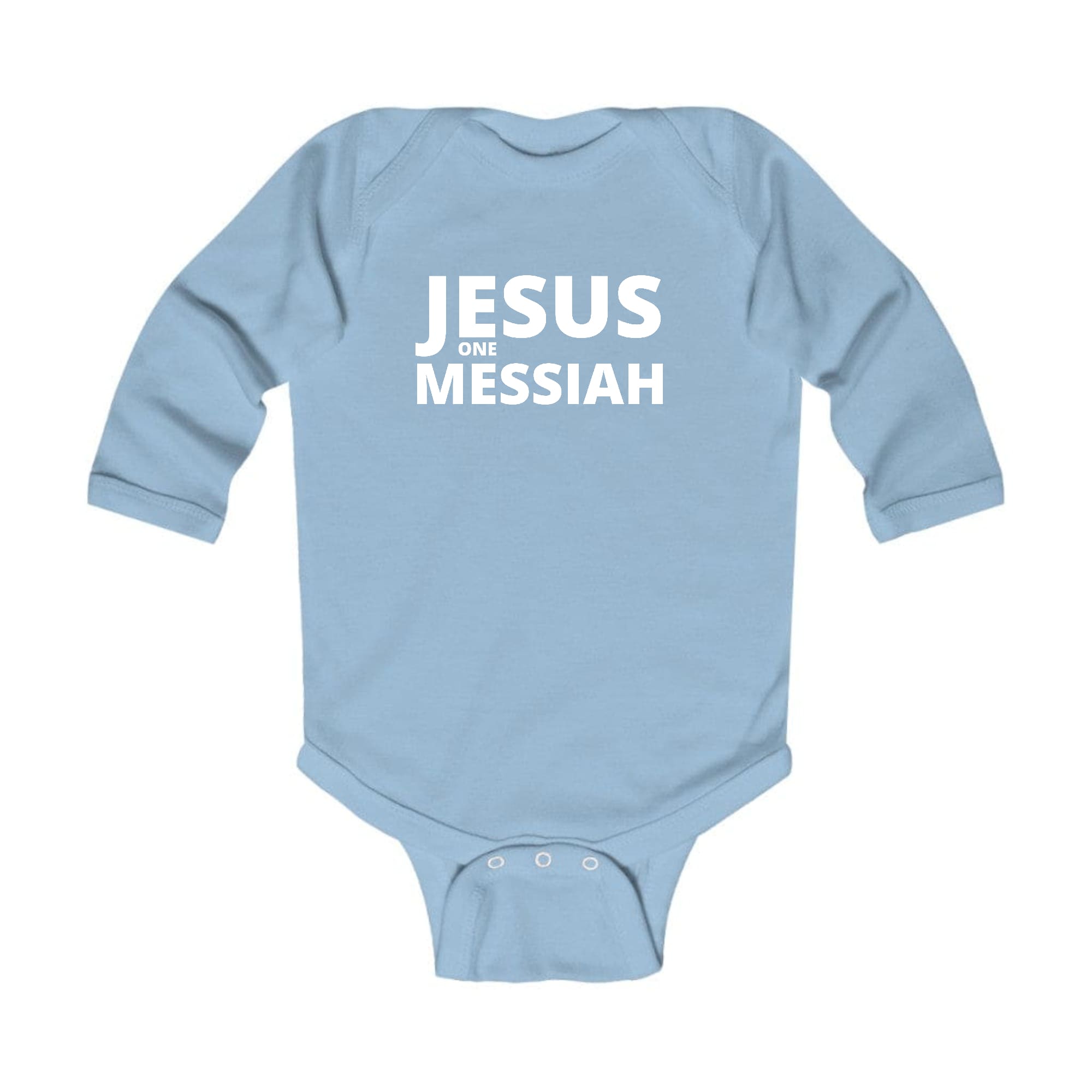 Infant Long Sleeve Graphic T-shirt featuring 'Jesus One Messiah' design, made from soft cotton for comfort.