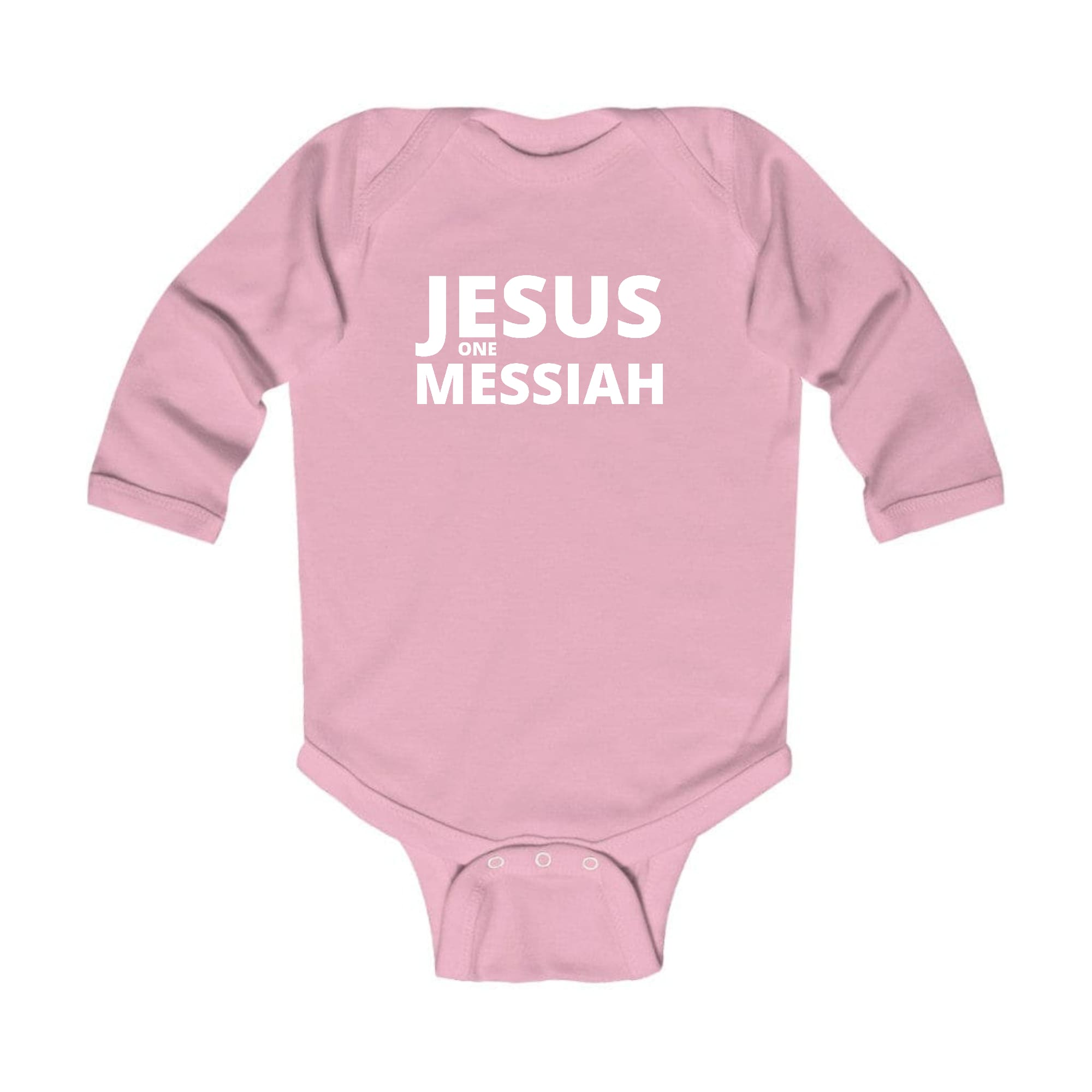 Infant Long Sleeve Graphic T-shirt featuring 'Jesus One Messiah' design, made from soft cotton for comfort.