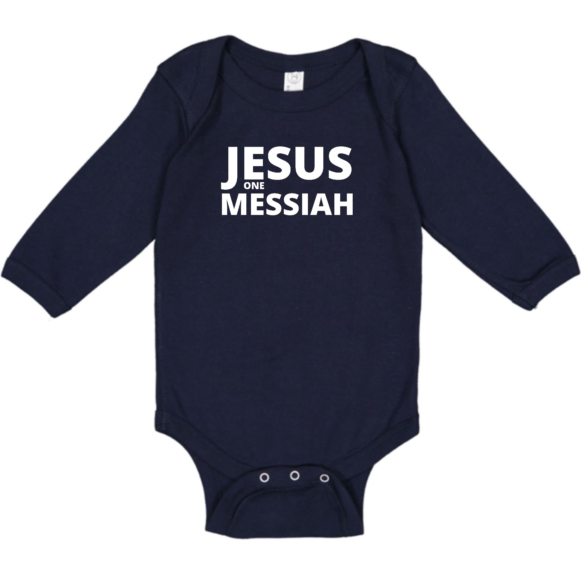 Infant Long Sleeve Graphic T-shirt featuring 'Jesus One Messiah' design, made from soft cotton for comfort.