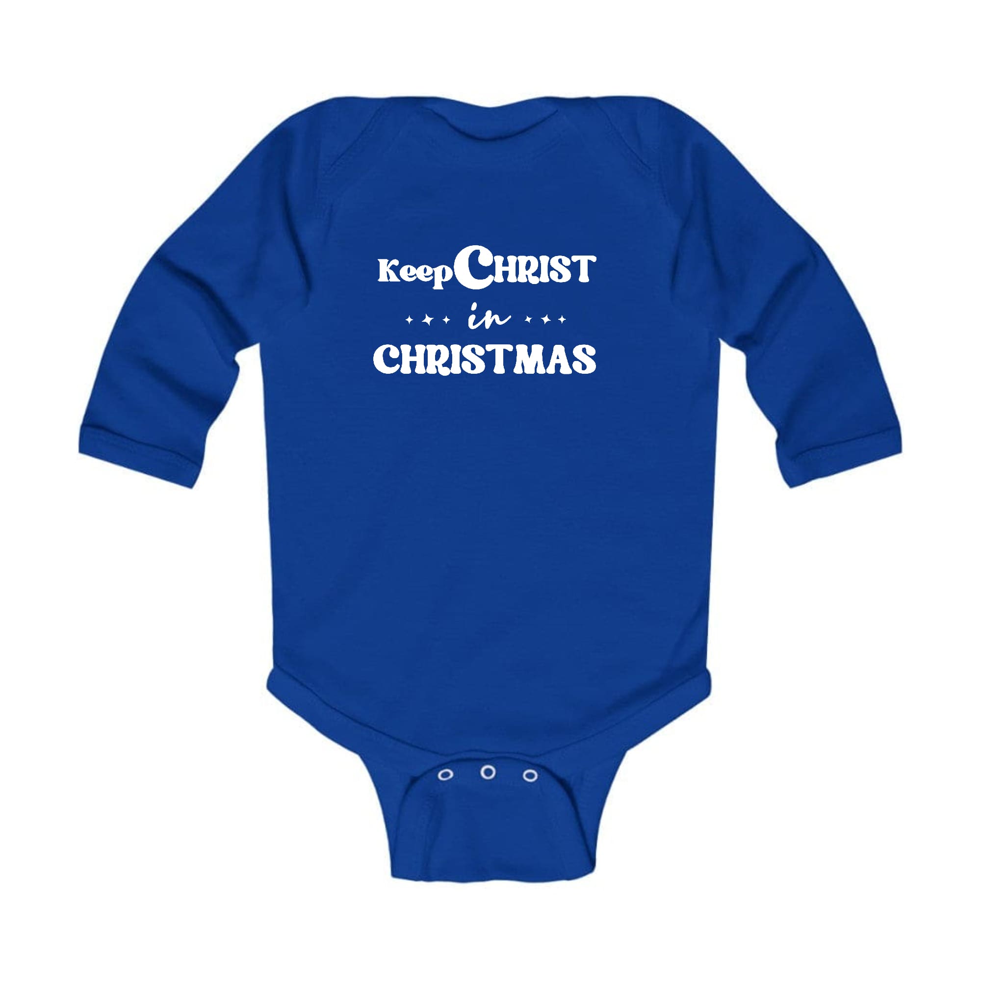 Infant Long Sleeve Graphic T-shirt with 'Keep Christ in Christmas' design, featuring lap shoulders and soft cotton fabric, perfect for holiday wear.