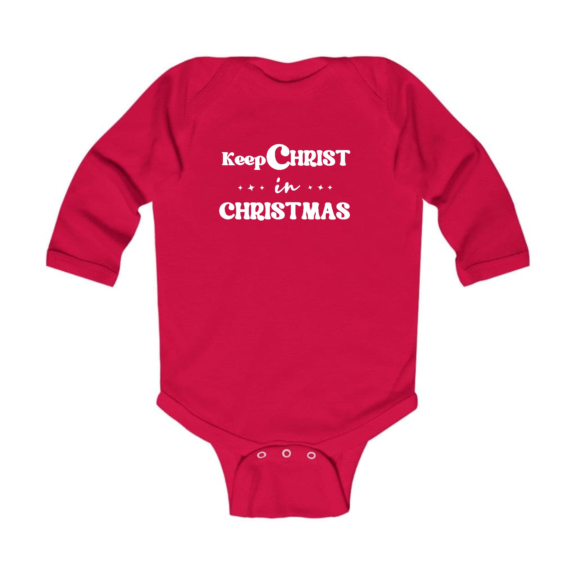 Infant Long Sleeve Graphic T-shirt with 'Keep Christ in Christmas' design, featuring lap shoulders and soft cotton fabric, perfect for holiday wear.