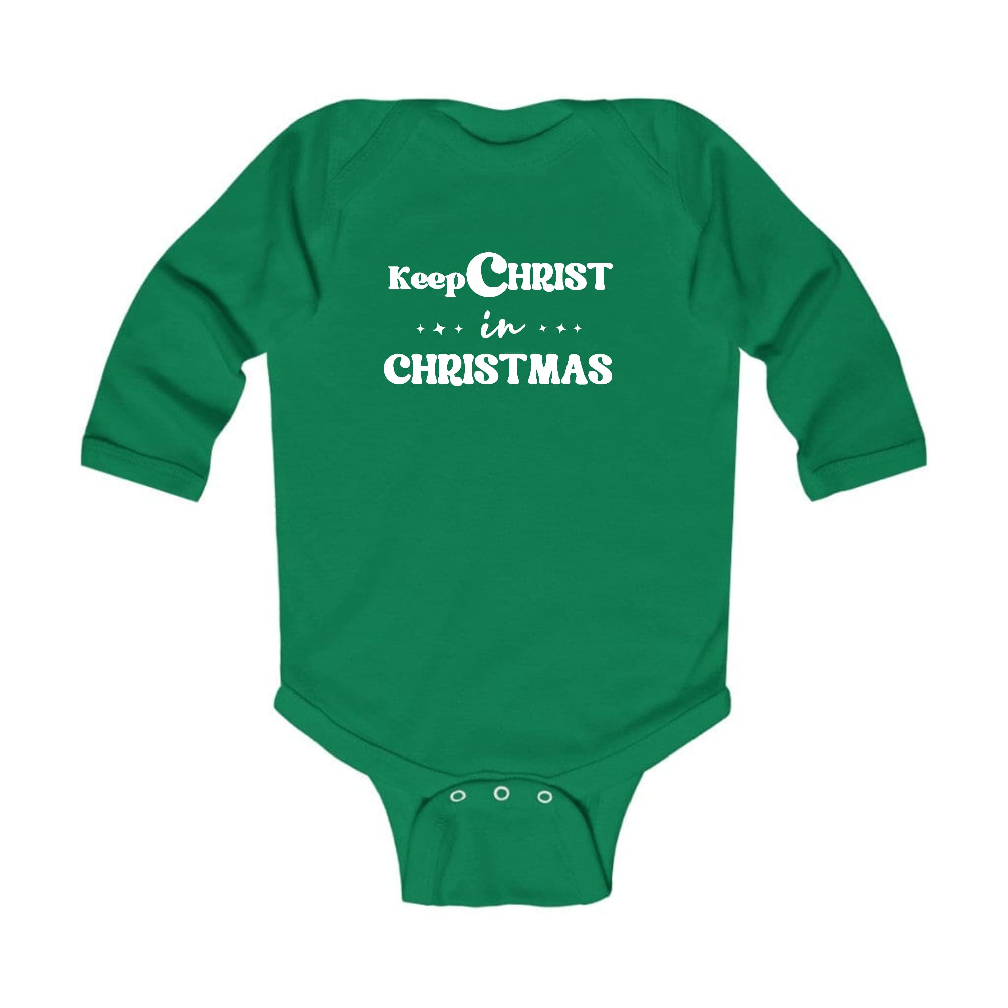 Infant Long Sleeve Graphic T-shirt with 'Keep Christ in Christmas' design, featuring lap shoulders and soft cotton fabric, perfect for holiday wear.