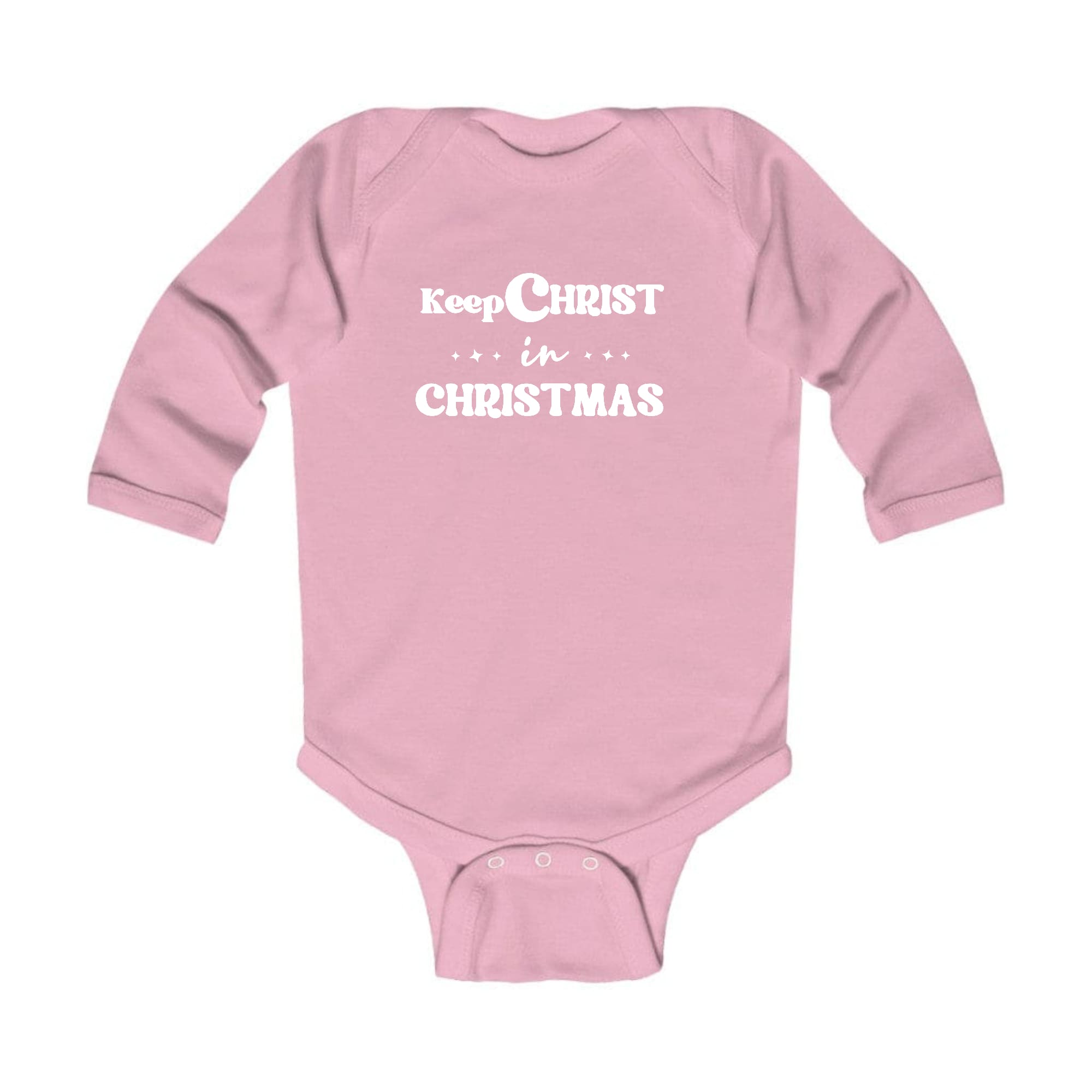 Infant Long Sleeve Graphic T-shirt with 'Keep Christ in Christmas' design, featuring lap shoulders and soft cotton fabric, perfect for holiday wear.