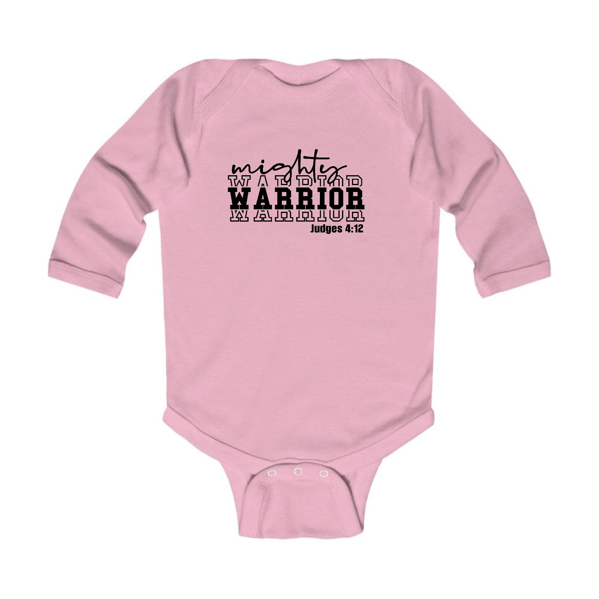 Infant long sleeve graphic t-shirt featuring a Mighty Warrior black illustration, designed for comfort and easy dressing.