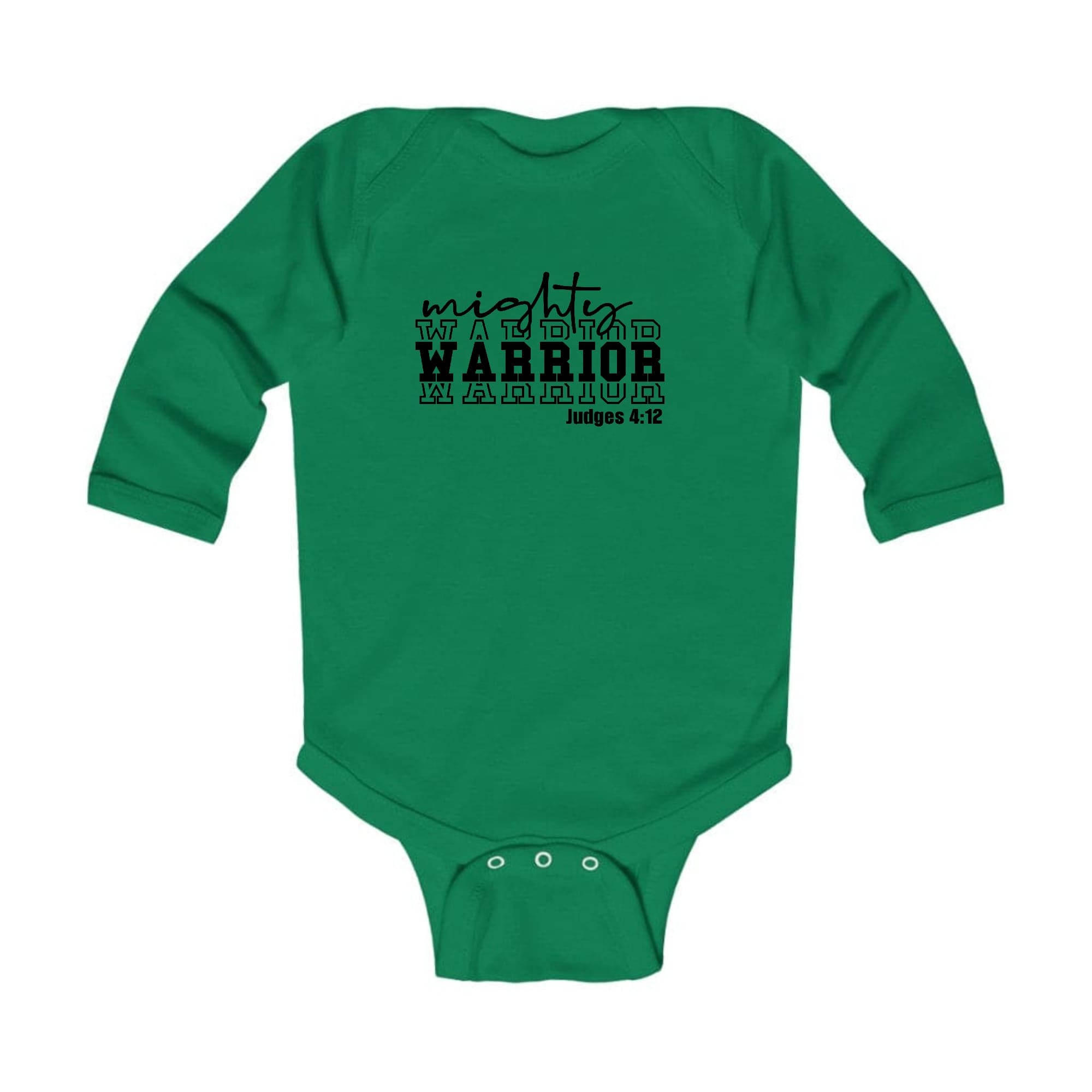 Infant long sleeve graphic t-shirt featuring a Mighty Warrior black illustration, designed for comfort and easy dressing.