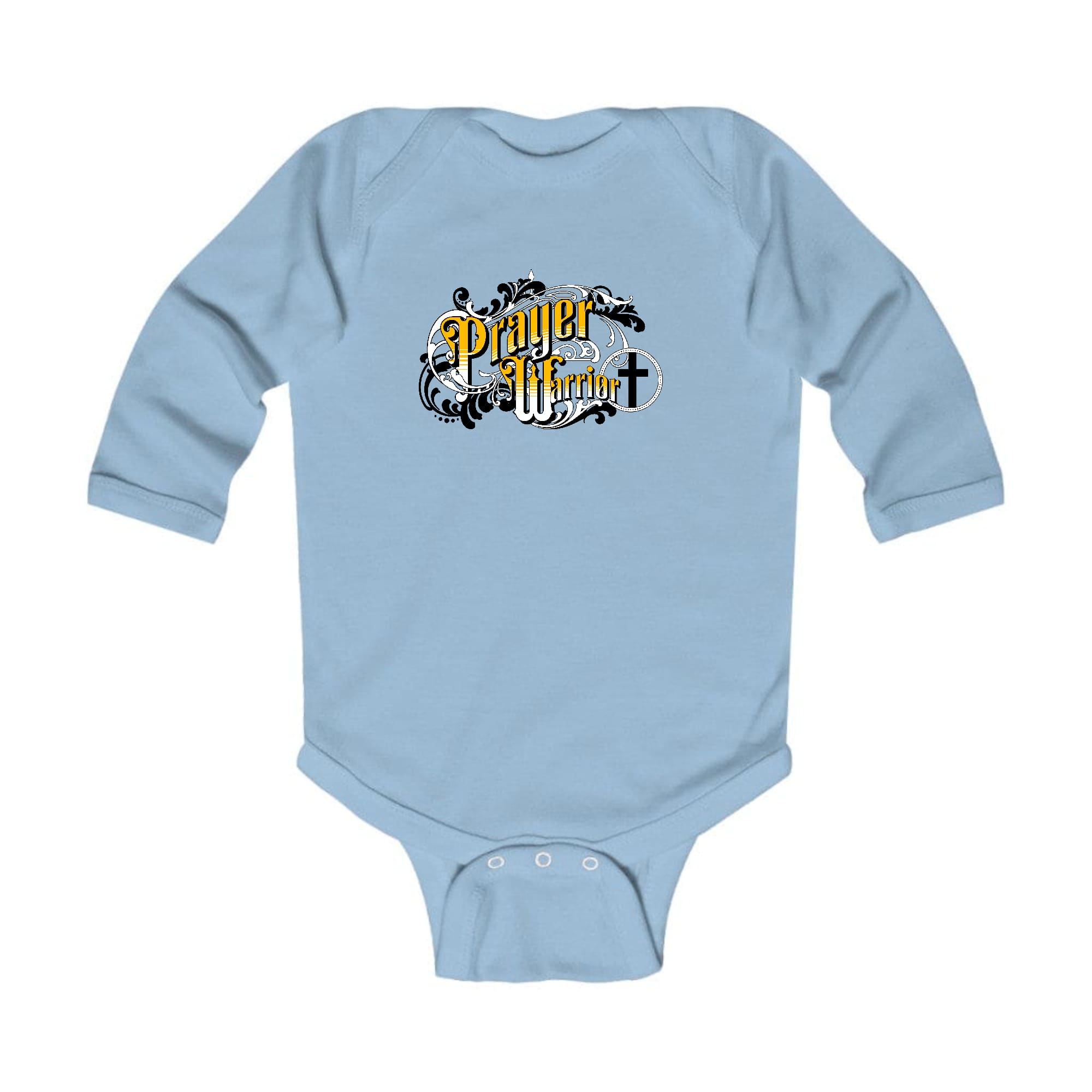 Infant Long Sleeve Graphic T-shirt featuring Prayer Warrior Victorian Style illustration, designed for comfort and easy dressing.