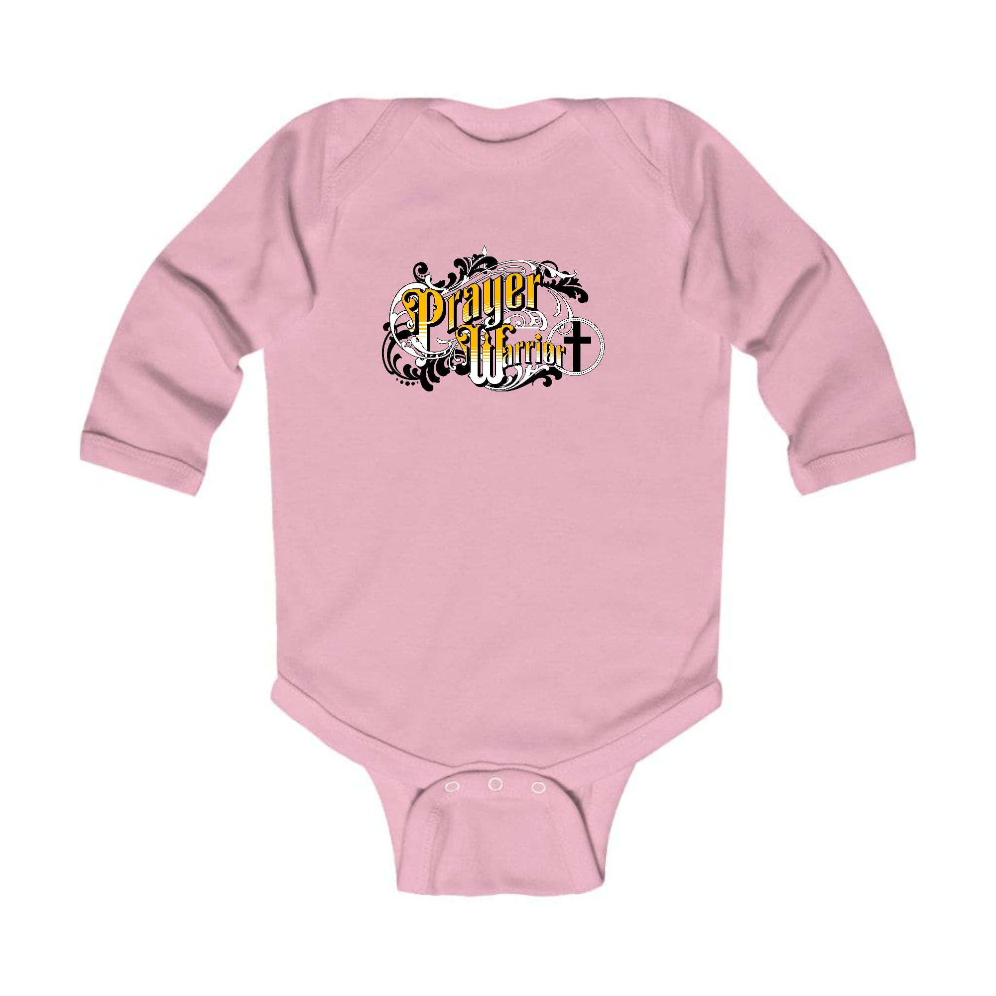 Infant Long Sleeve Graphic T-shirt featuring Prayer Warrior Victorian Style illustration, designed for comfort and easy dressing.