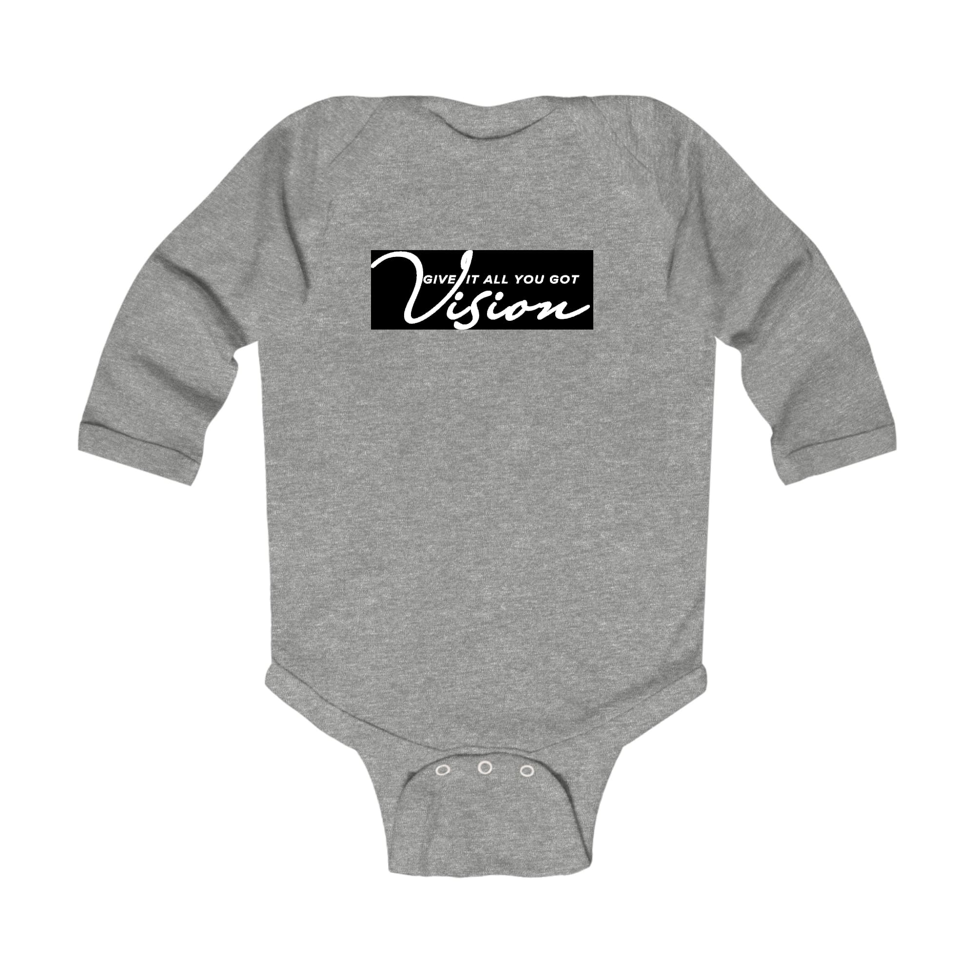 Infant wearing a long sleeve graphic t-shirt with the text 'Give it All You Got', showcasing vibrant colors and a comfortable fit.