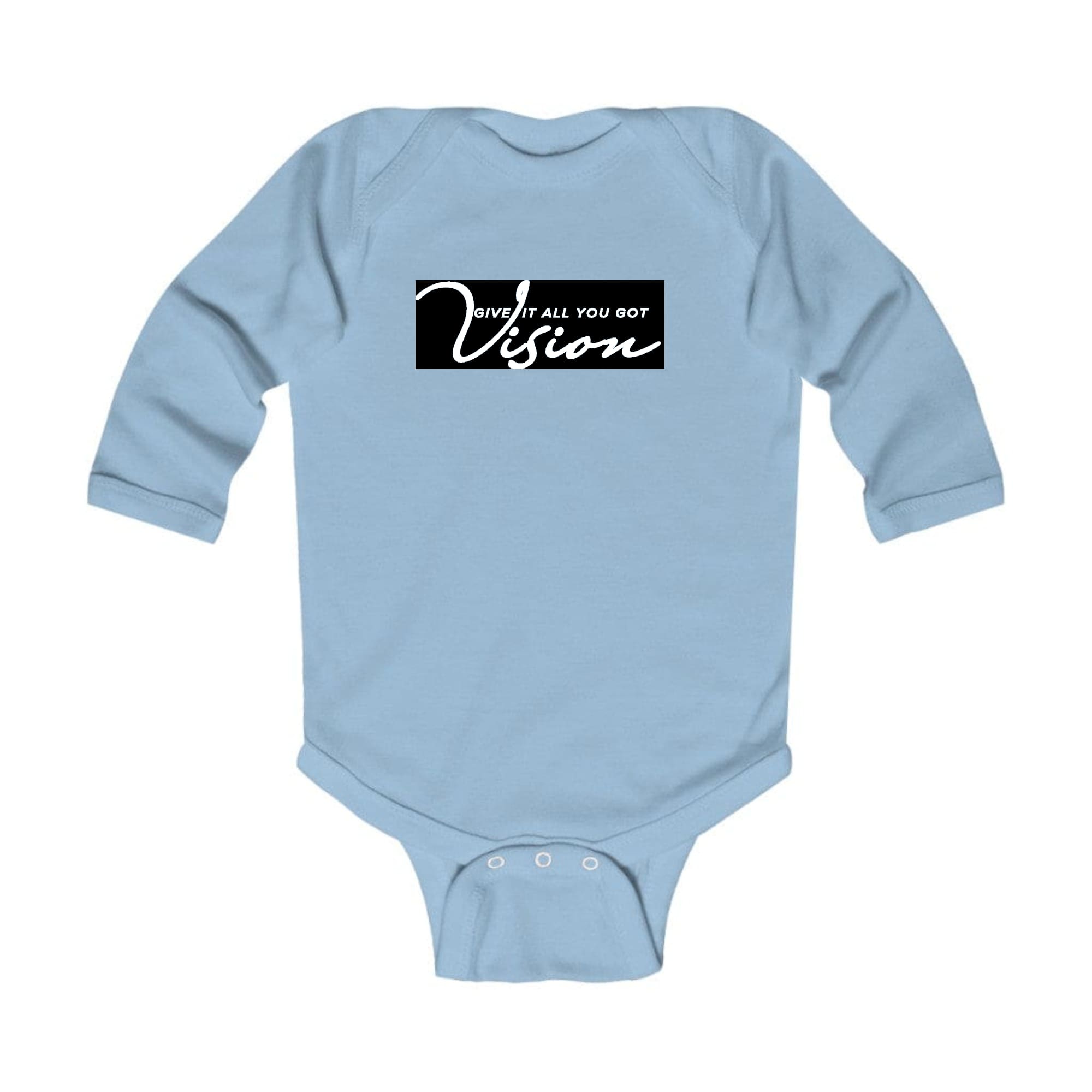 Infant wearing a long sleeve graphic t-shirt with the text 'Give it All You Got', showcasing vibrant colors and a comfortable fit.