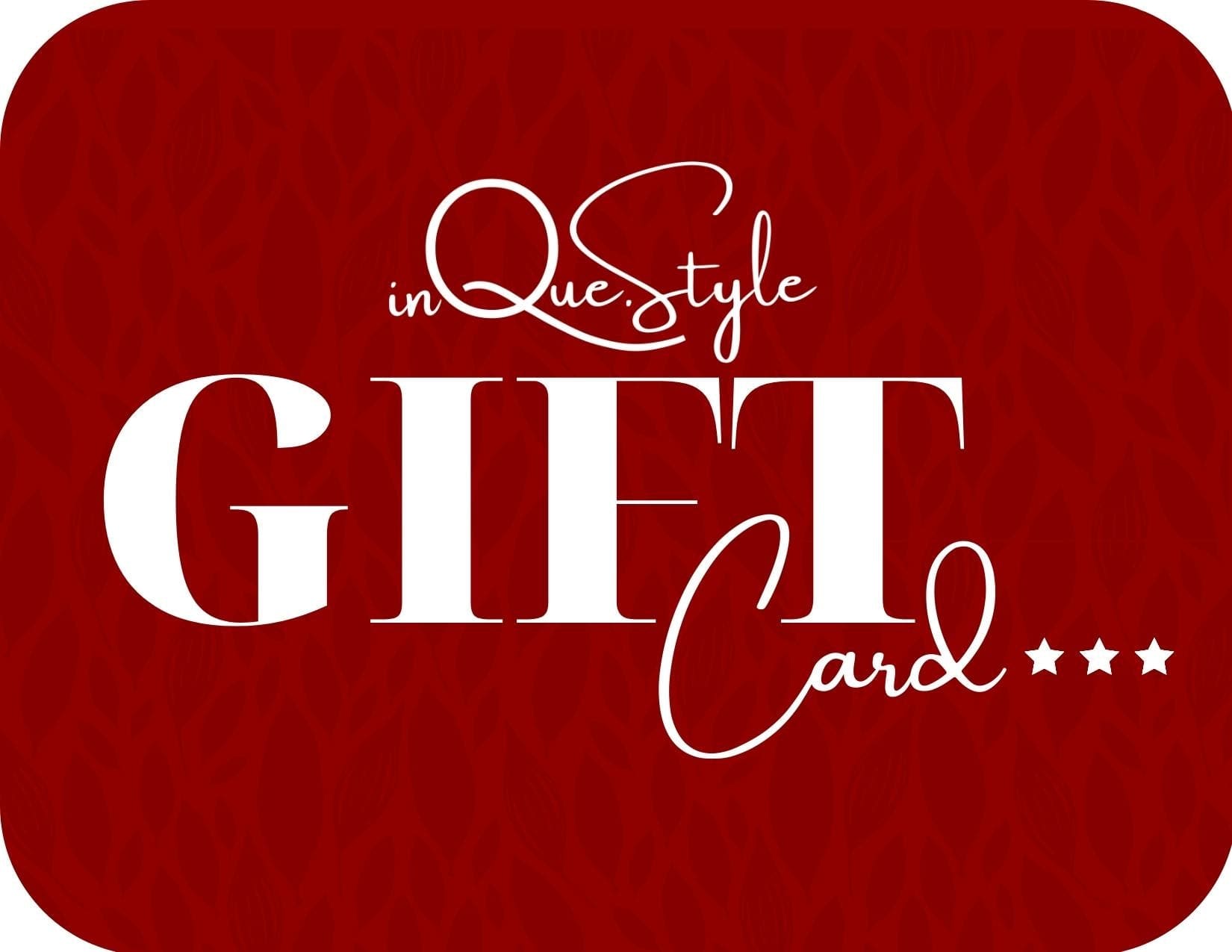 Inque.style Gift Card displayed on a stylish background, showcasing its elegant design and versatility as a gift option.